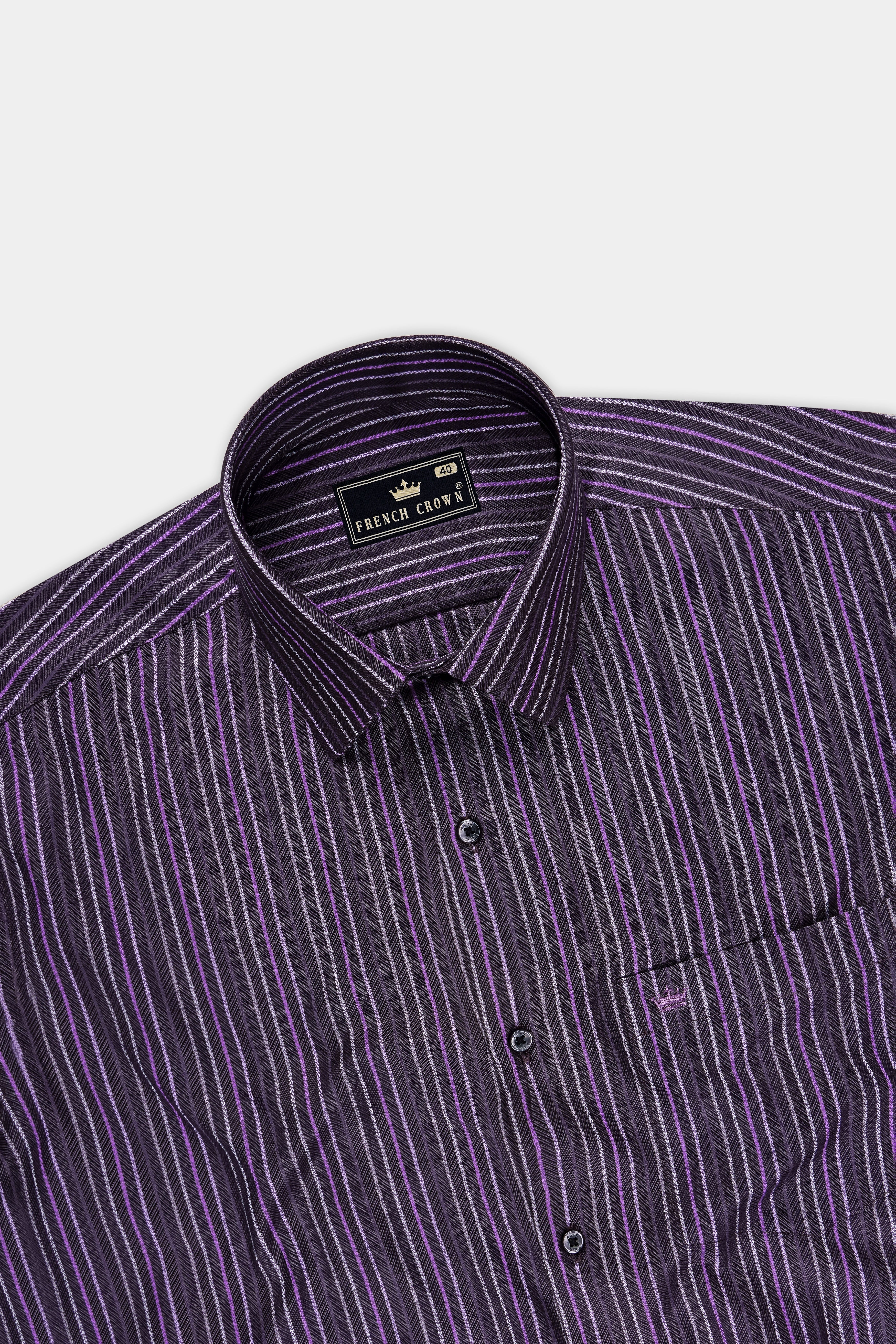 Majesty-Baltic Purple Herringbone Striped Dobby Premium Giza Cotton Dress Shirt