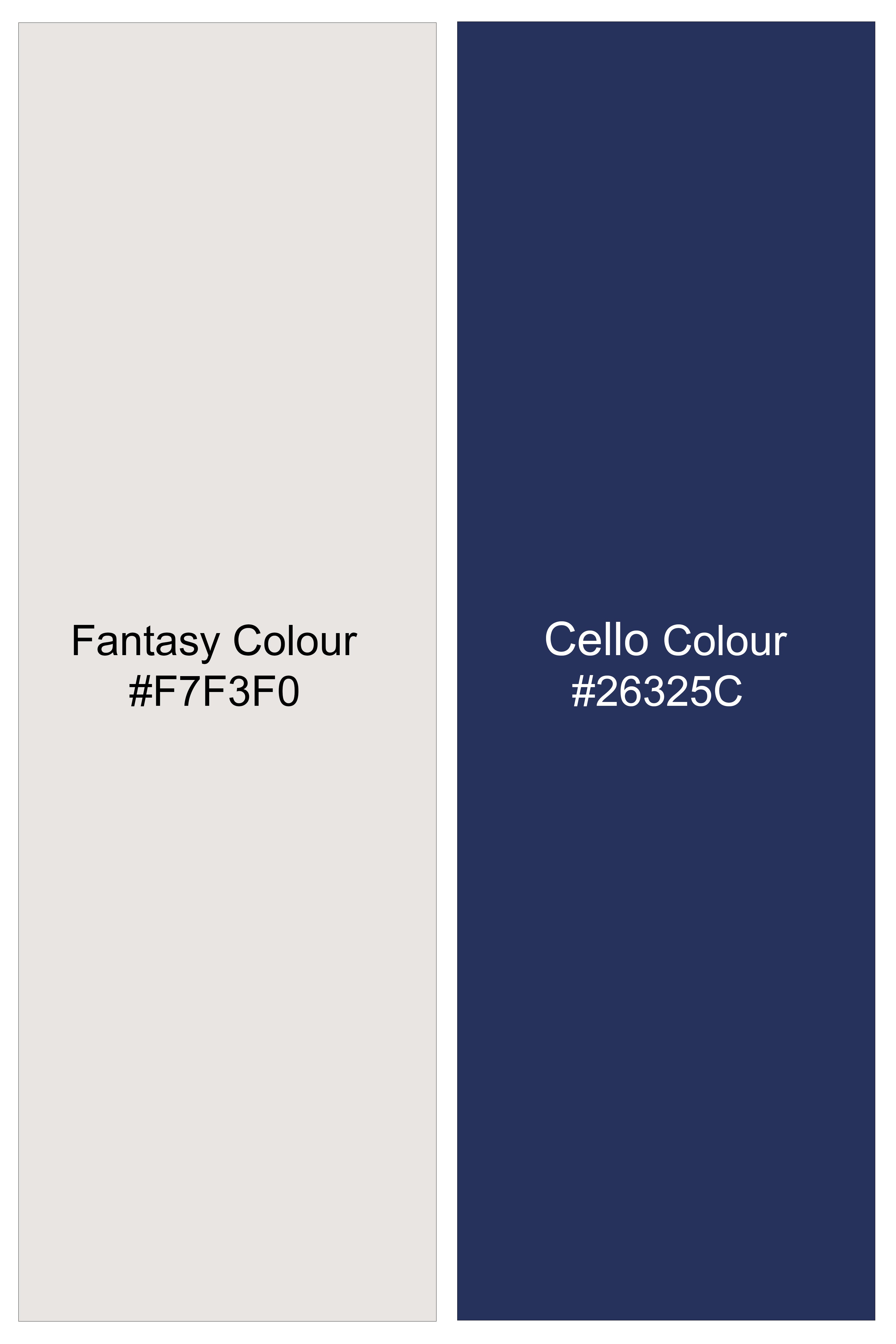 Elysian-Fantasy Cream And Cello Blue Printed Subtle Sheen Super Soft Premium Cotton Semi Formal Shirt