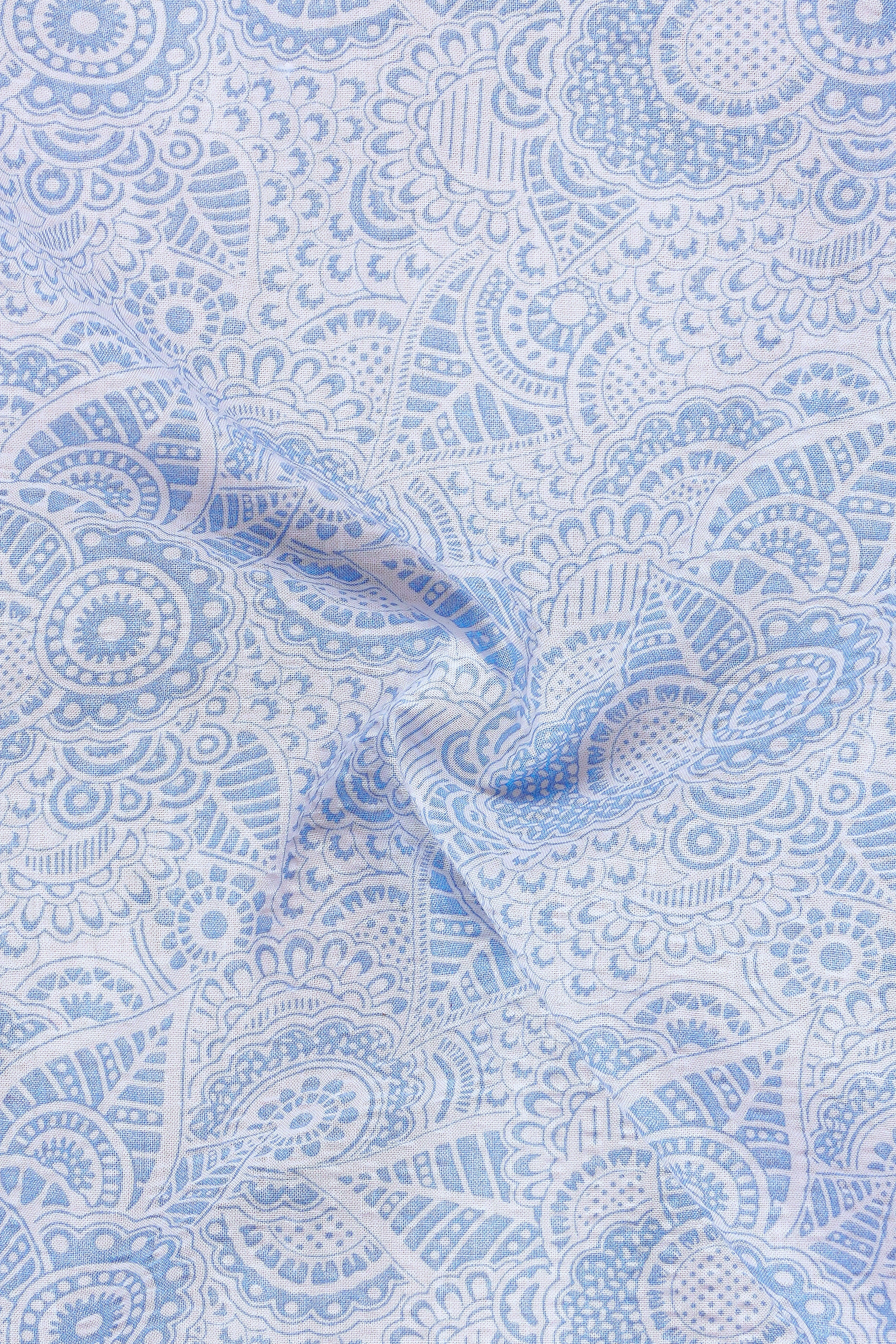 Lunara-Moonstone Blue Floral Paisley Printed Seersucker Super Soft Premium Cotton Casual Shirt