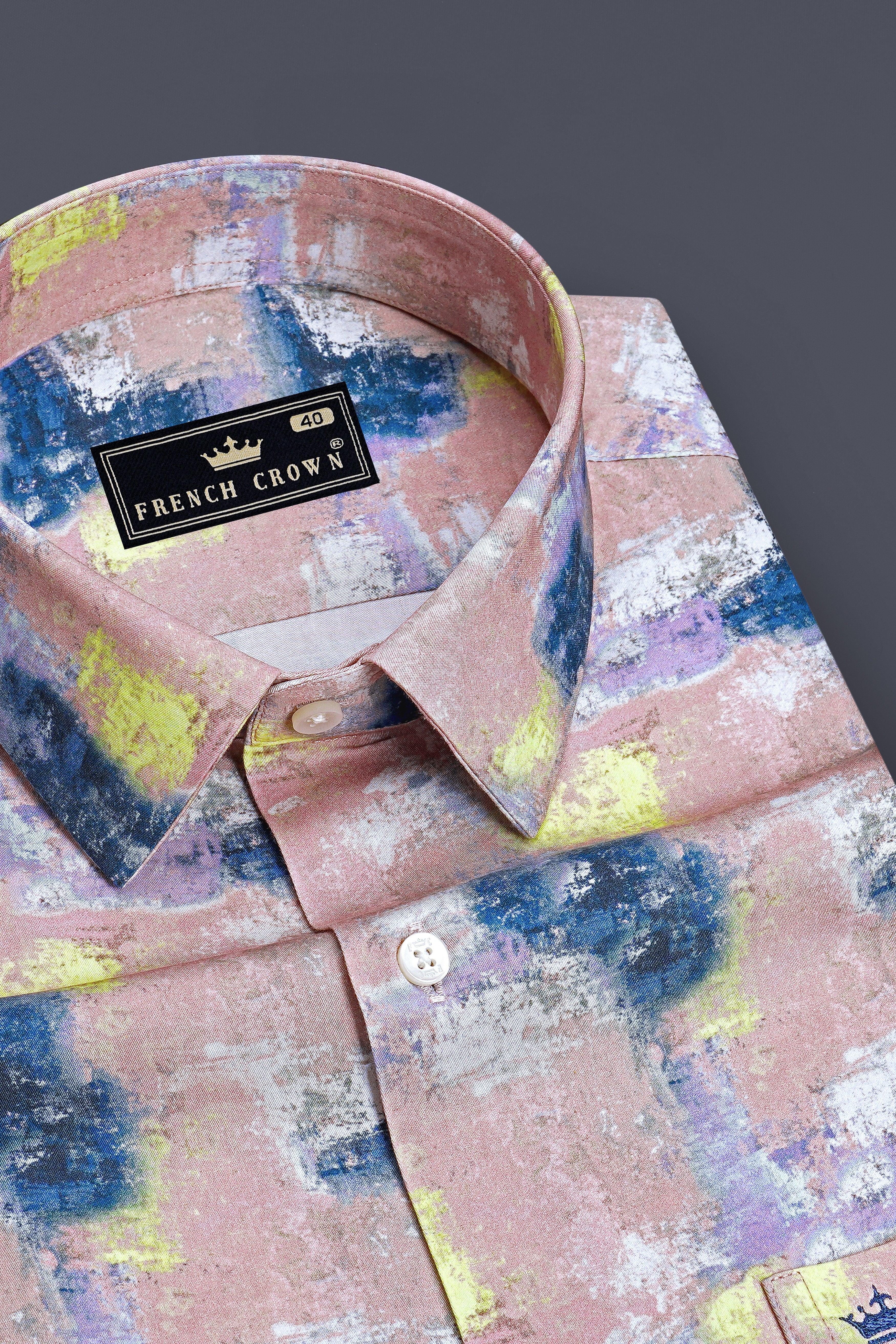 Vivid-Blossom Pink And Chathams Blue Brushstroke Printed Super Soft Premium Cotton Casual Shirt