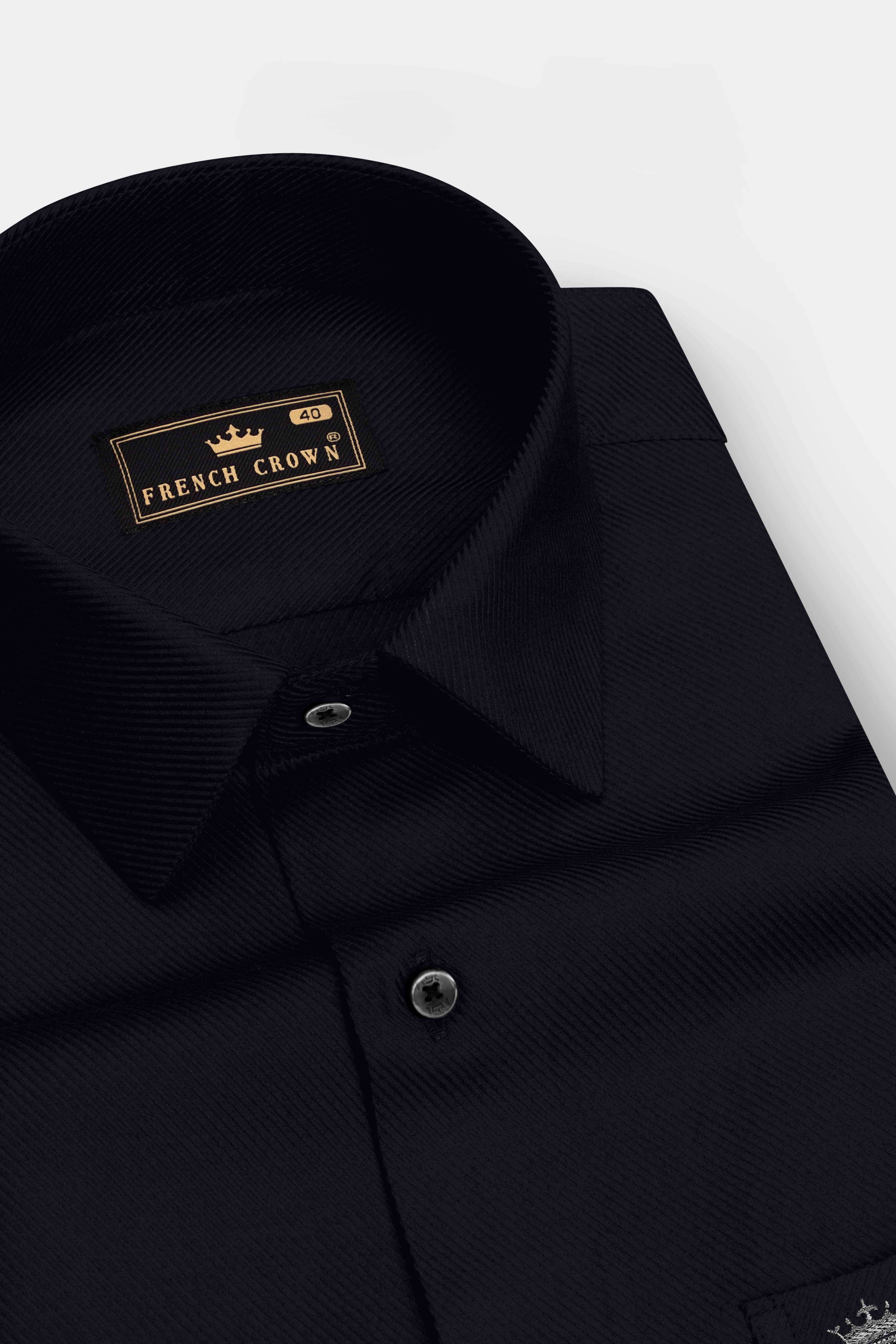 Noir-Jade Black Textured Twill Premium Cotton Dress Shirt