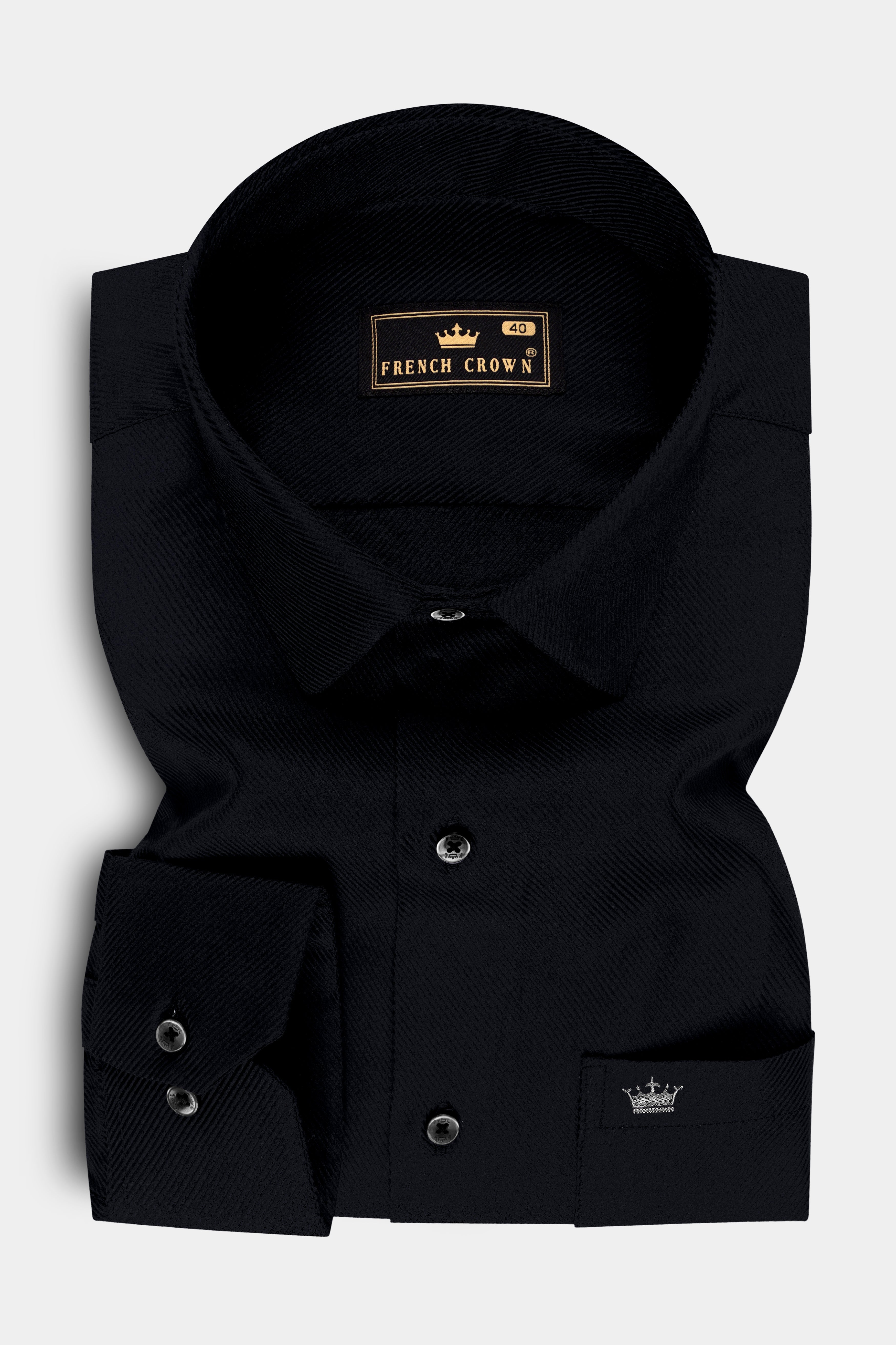 Noir-Jade Black Textured Twill Premium Cotton Dress Shirt