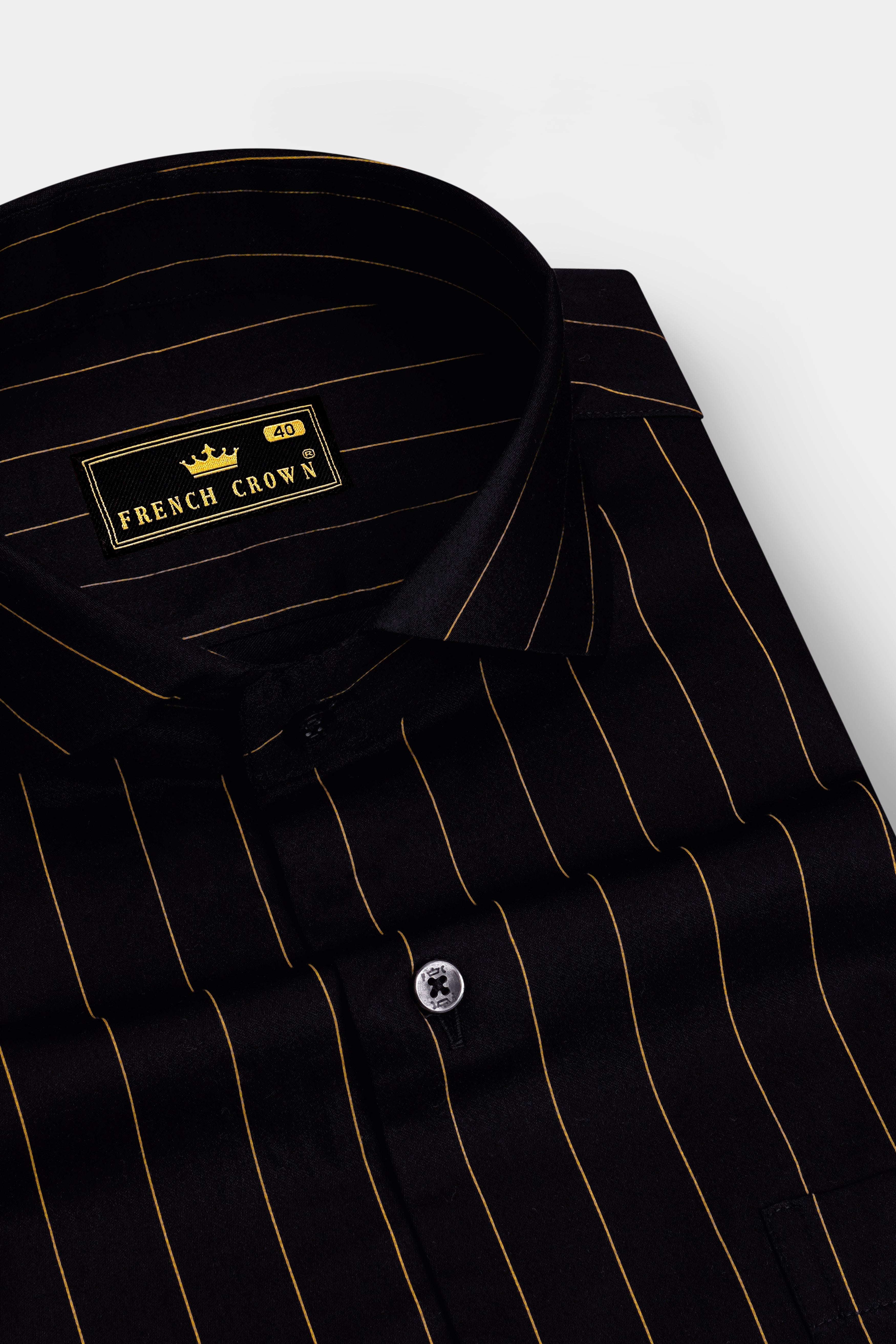 Lustre-Jade Black And Alpine Brown Pin Striped Subtle Sheen Super Soft Premium Cotton Dress Shirt