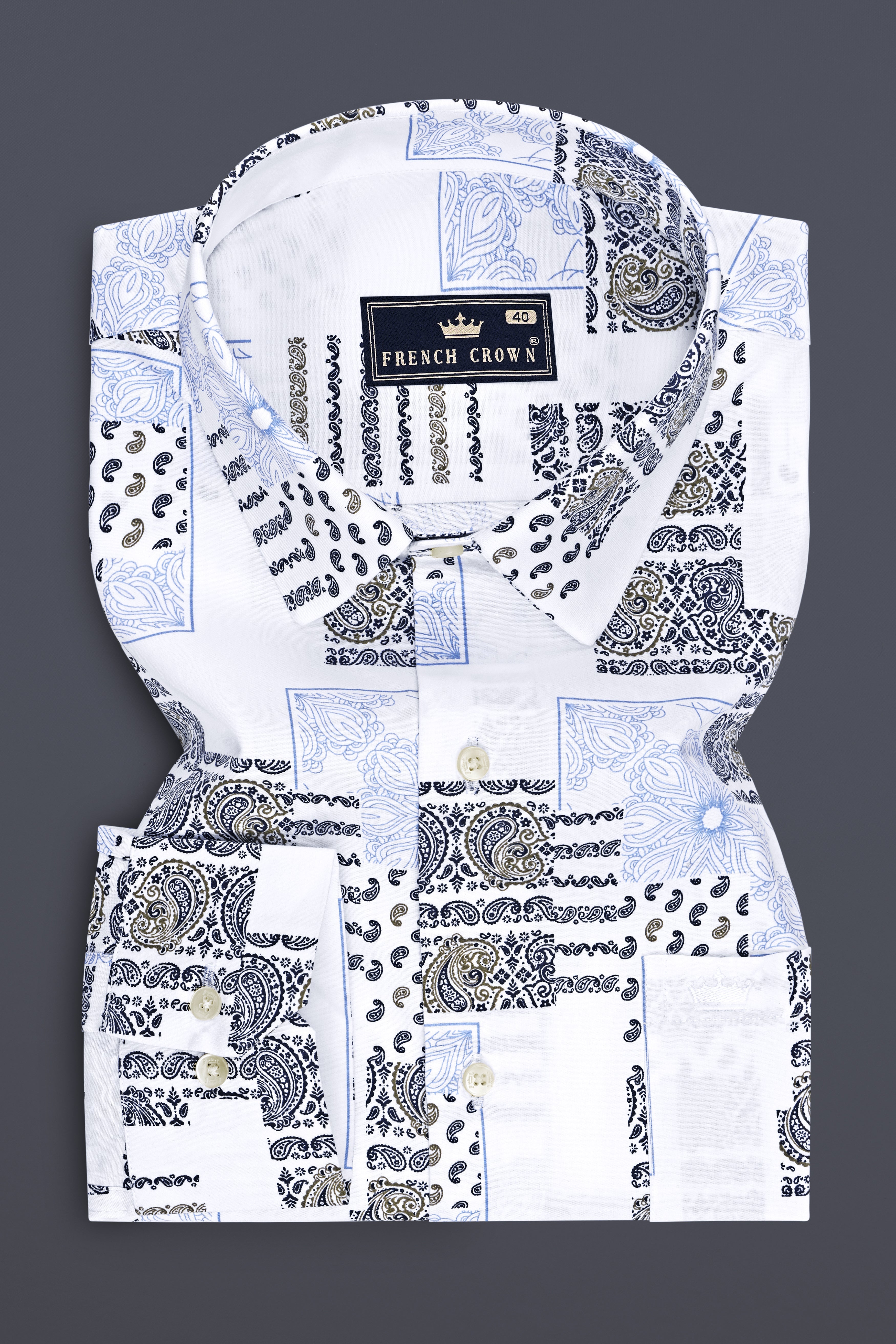Majestic-Bright White And Lynch Blue Paisley Printed Super Soft Premium Cotton Casual Shirt