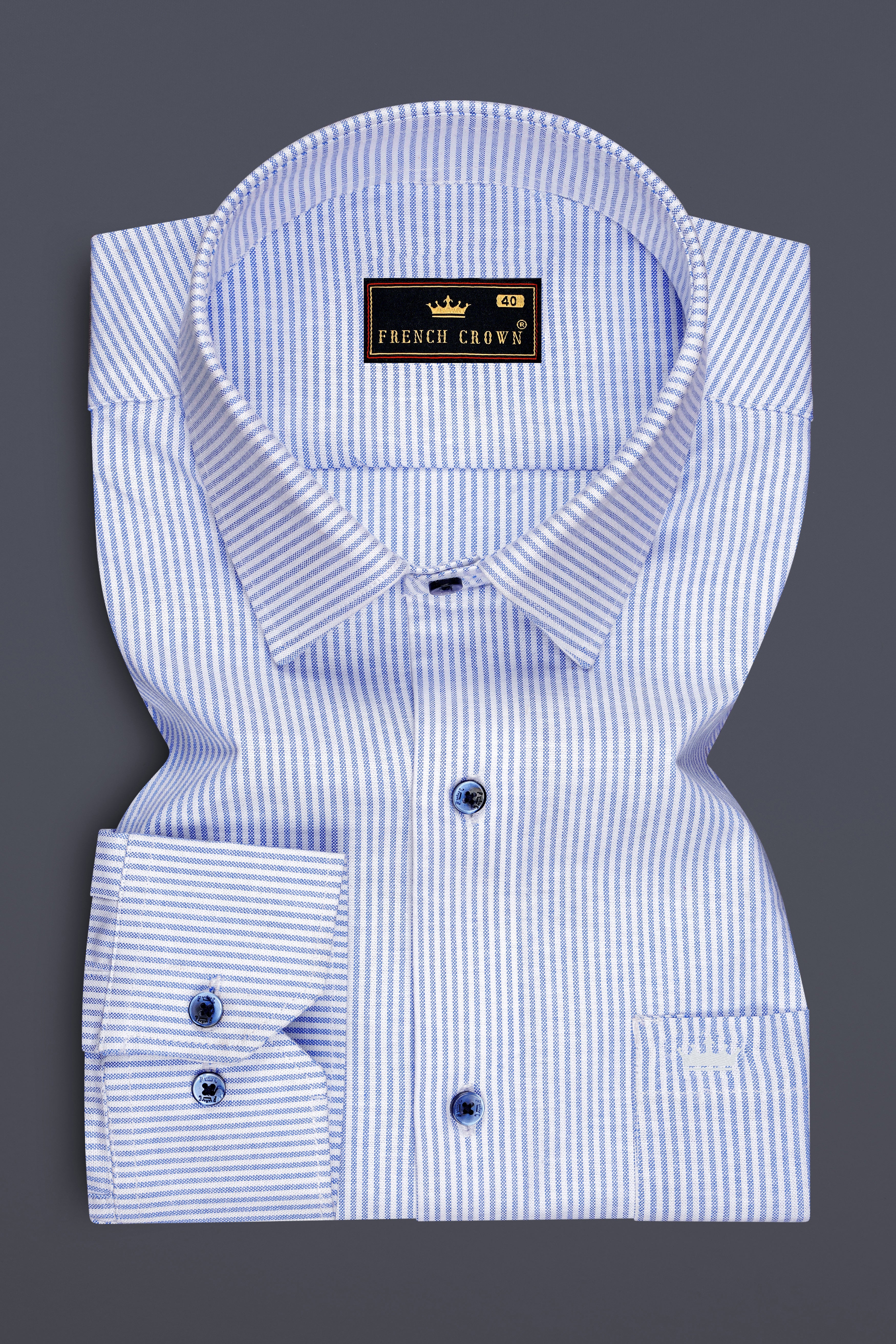 Crest-Cornflower Blue And Bright White Striped Oxford Premium Cotton Dress Shirt