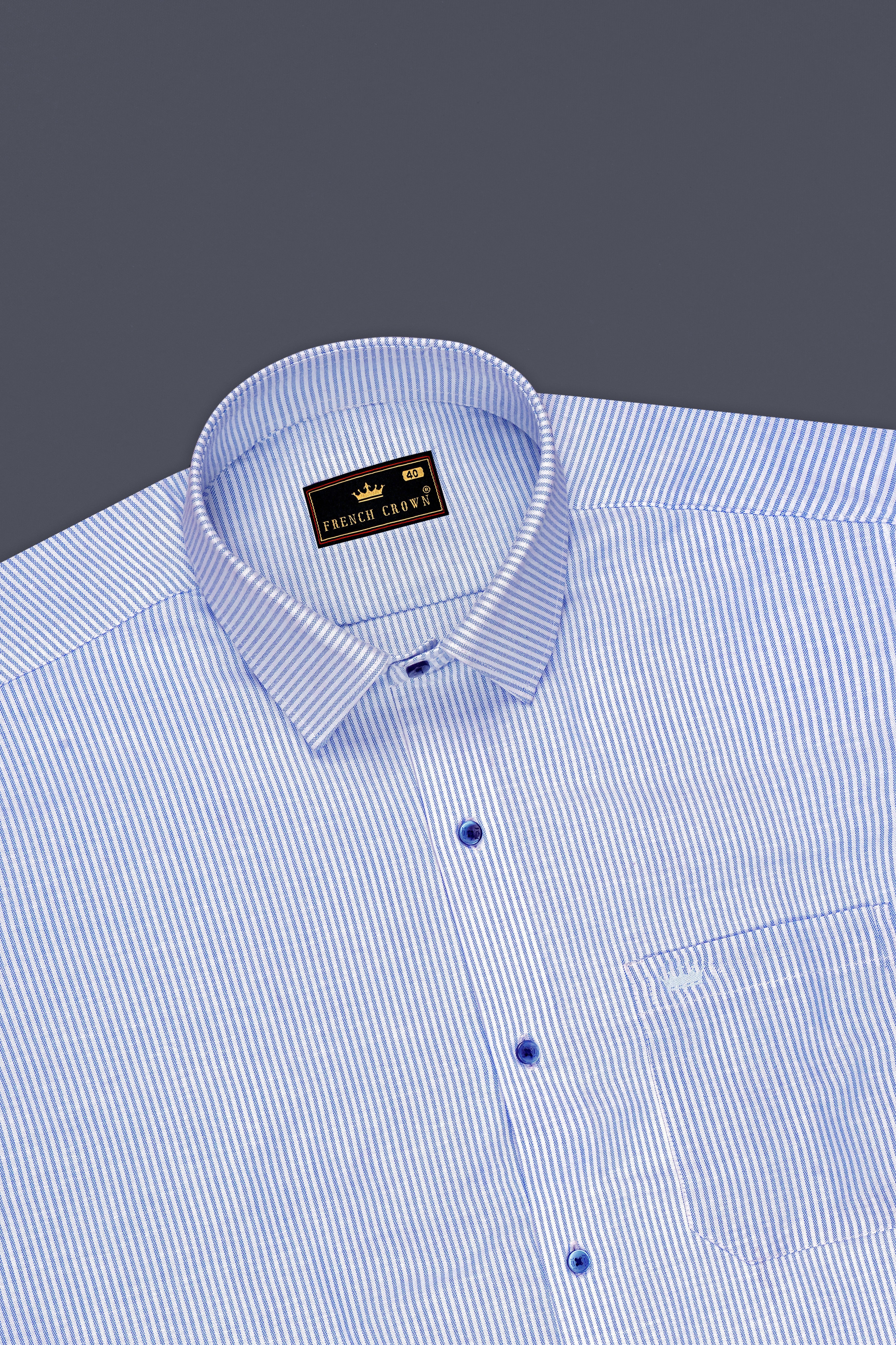 Crest-Cornflower Blue And Bright White Striped Oxford Premium Cotton Dress Shirt