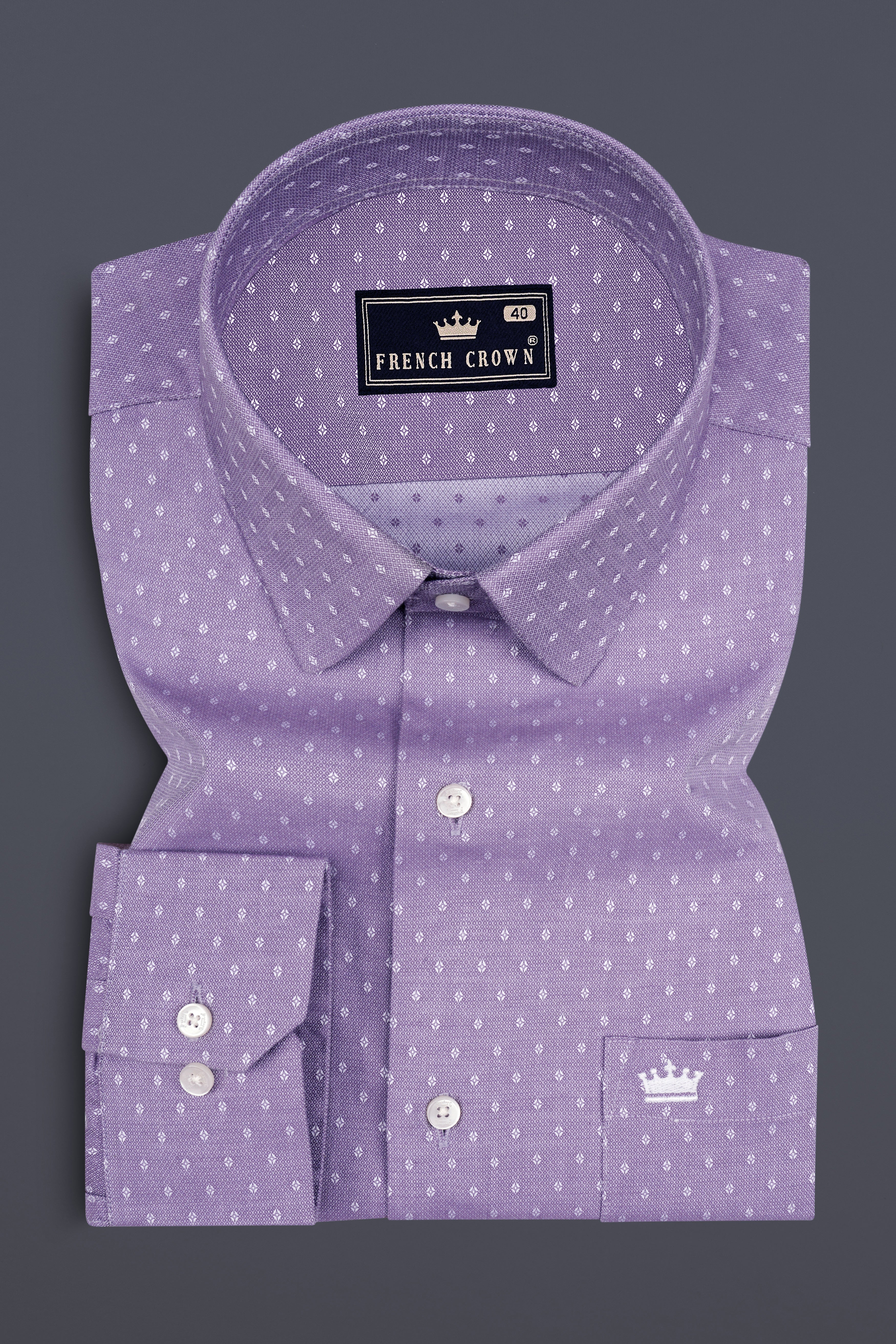 Violet-Wisteria Purple Printed Dobby Premium Giza Cotton Dress Shirt