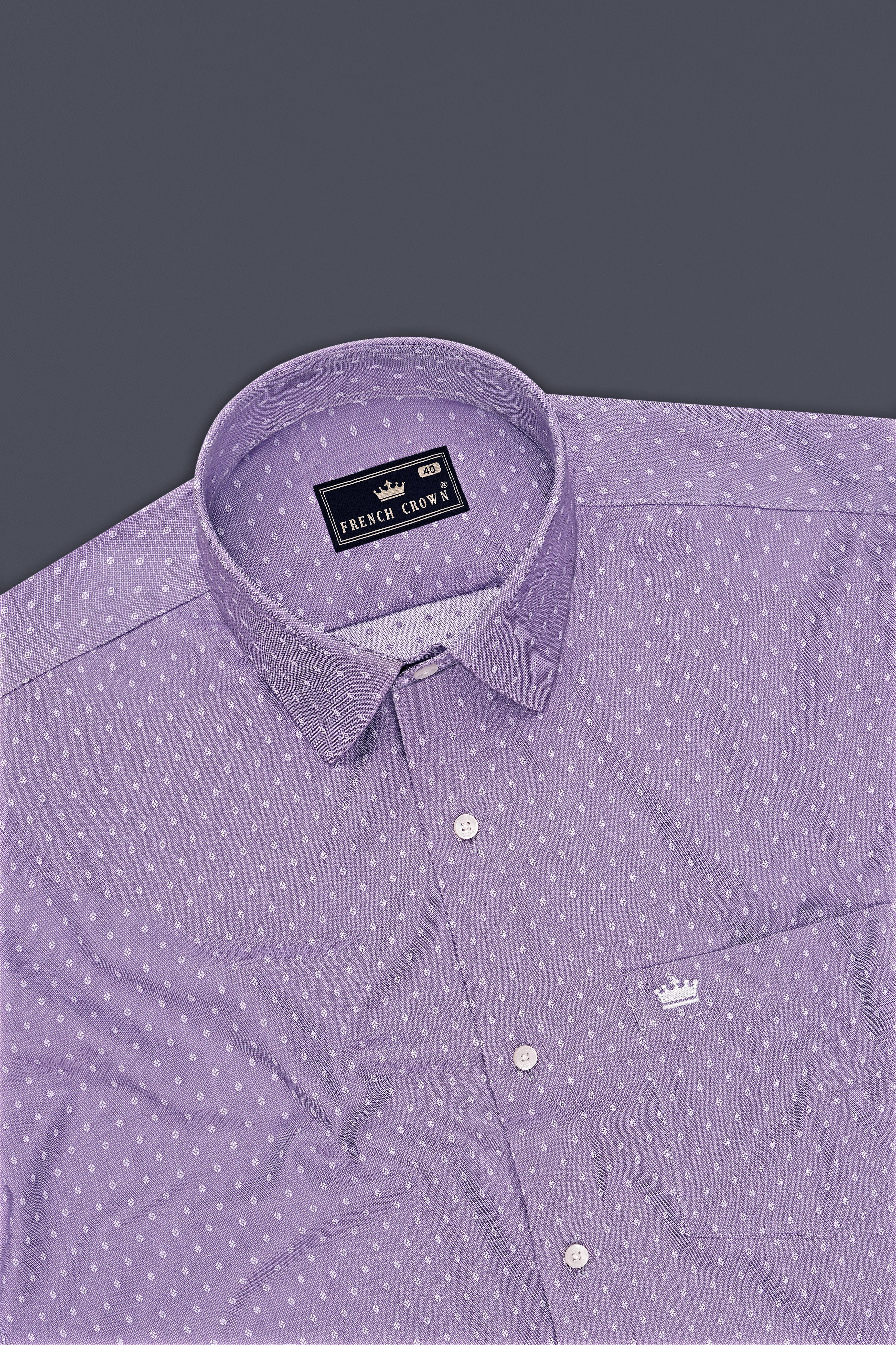 Violet-Wisteria Purple Printed Dobby Premium Giza Cotton Dress Shirt