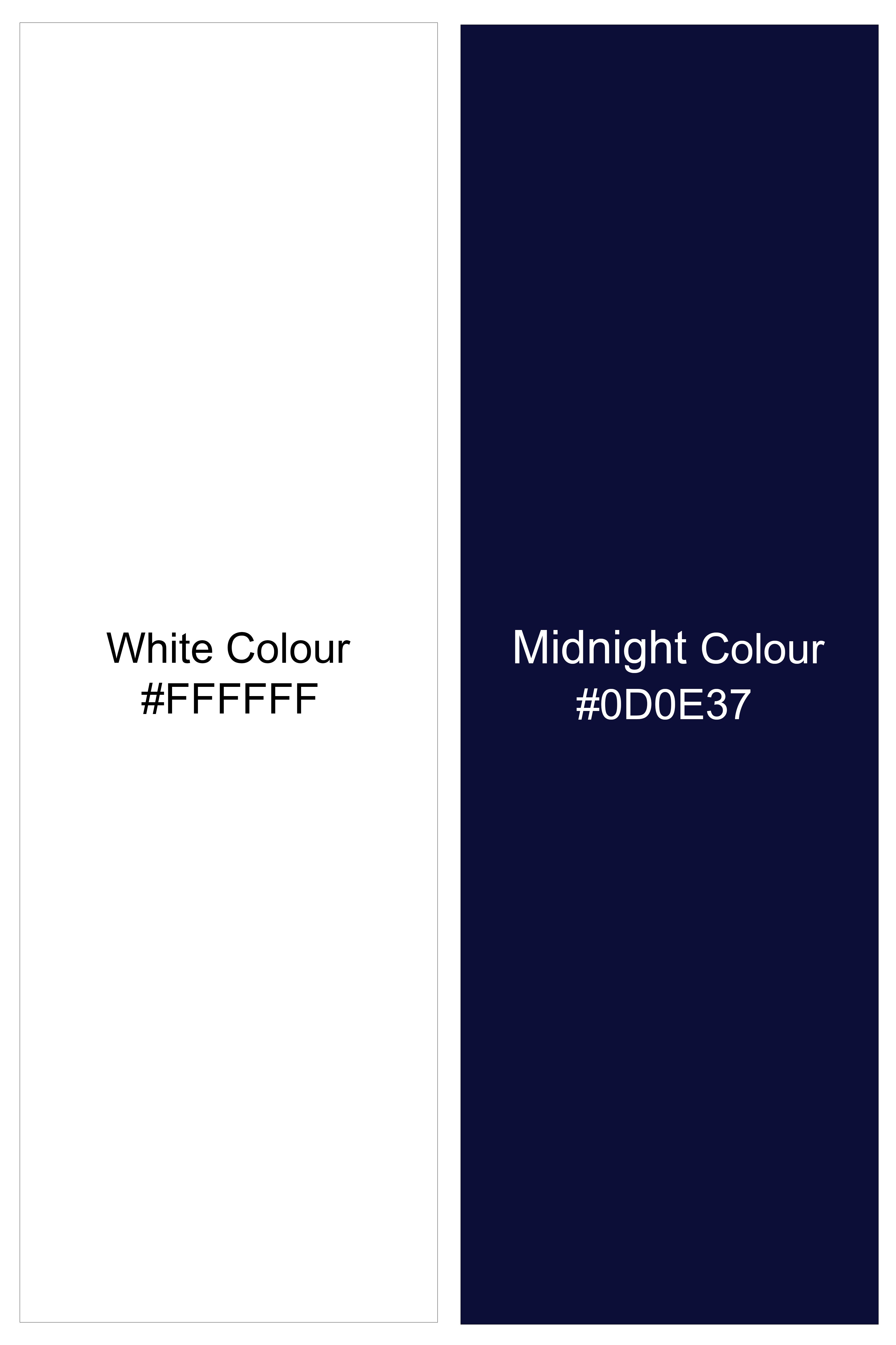 Majestic-Bright White And Midnight Blue Medallion Printed Subtle Sheen Super Soft Premium Cotton Semi Formal Shirt