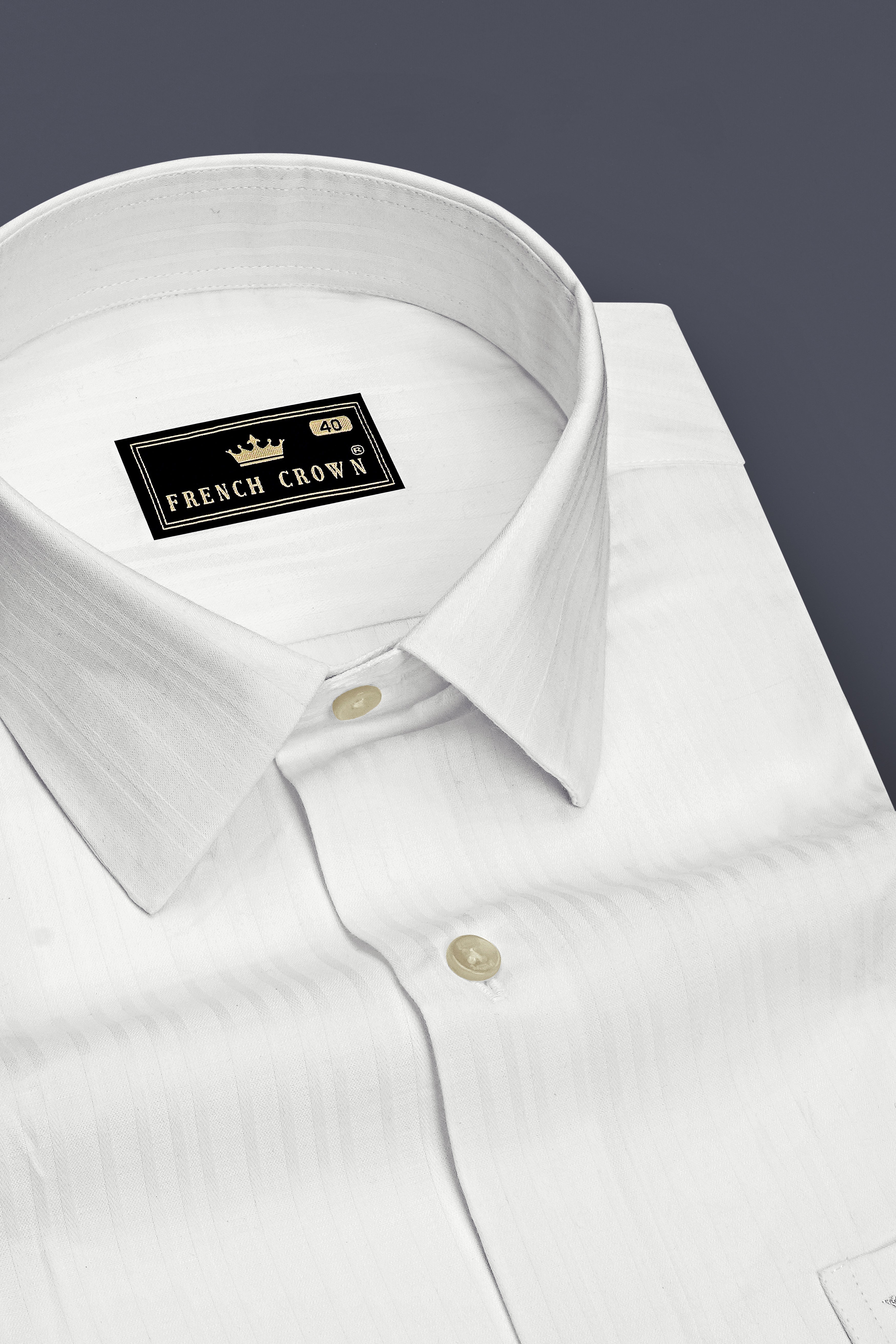 Blush-Pristine-Bright White Striped Dobby Textured Premium Giza Cotton Dress Shirt