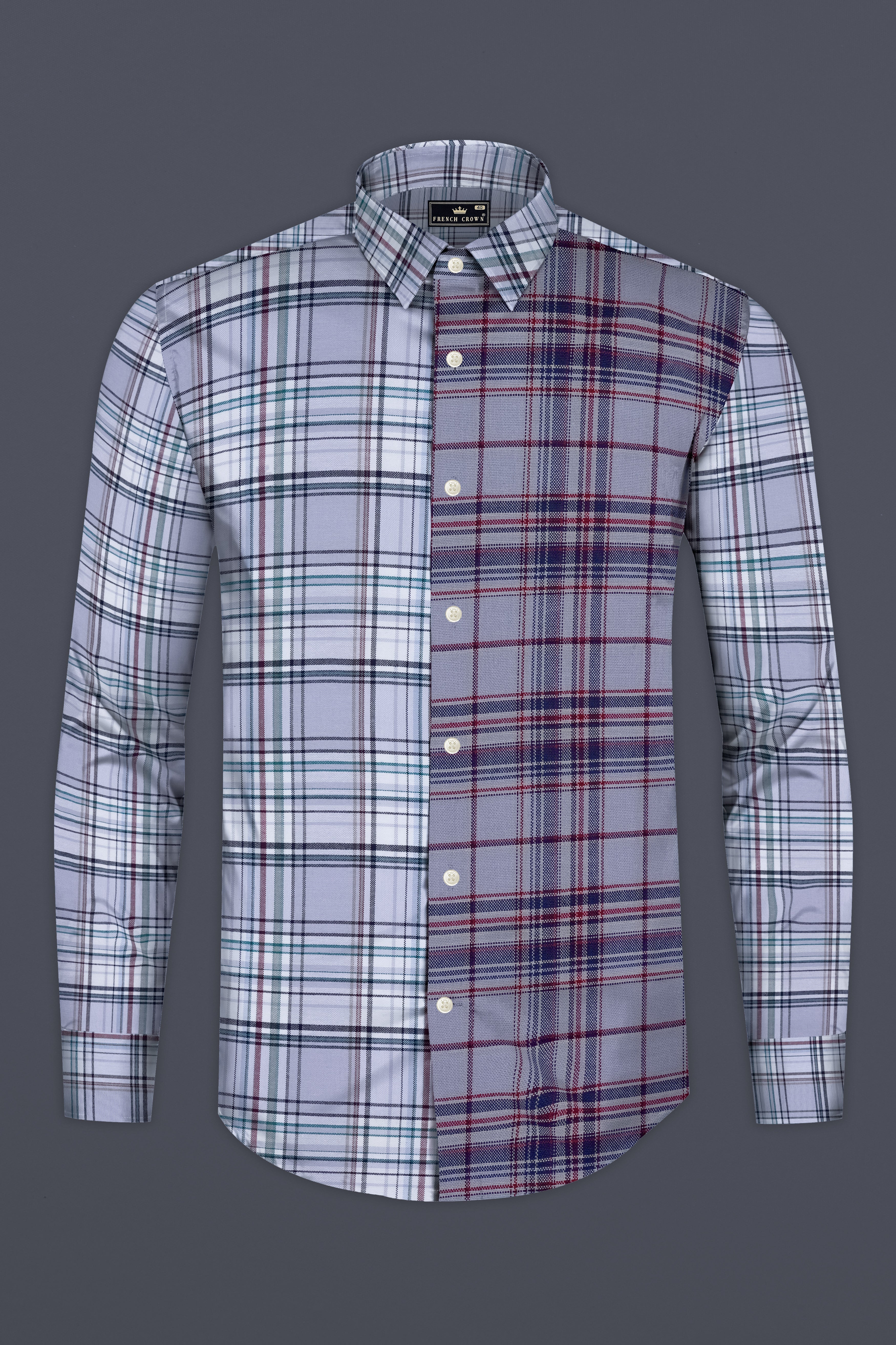Slate-Rock Blue And Mobster Gray Plaid Oxford Premium Cotton Designer Casual Shirt