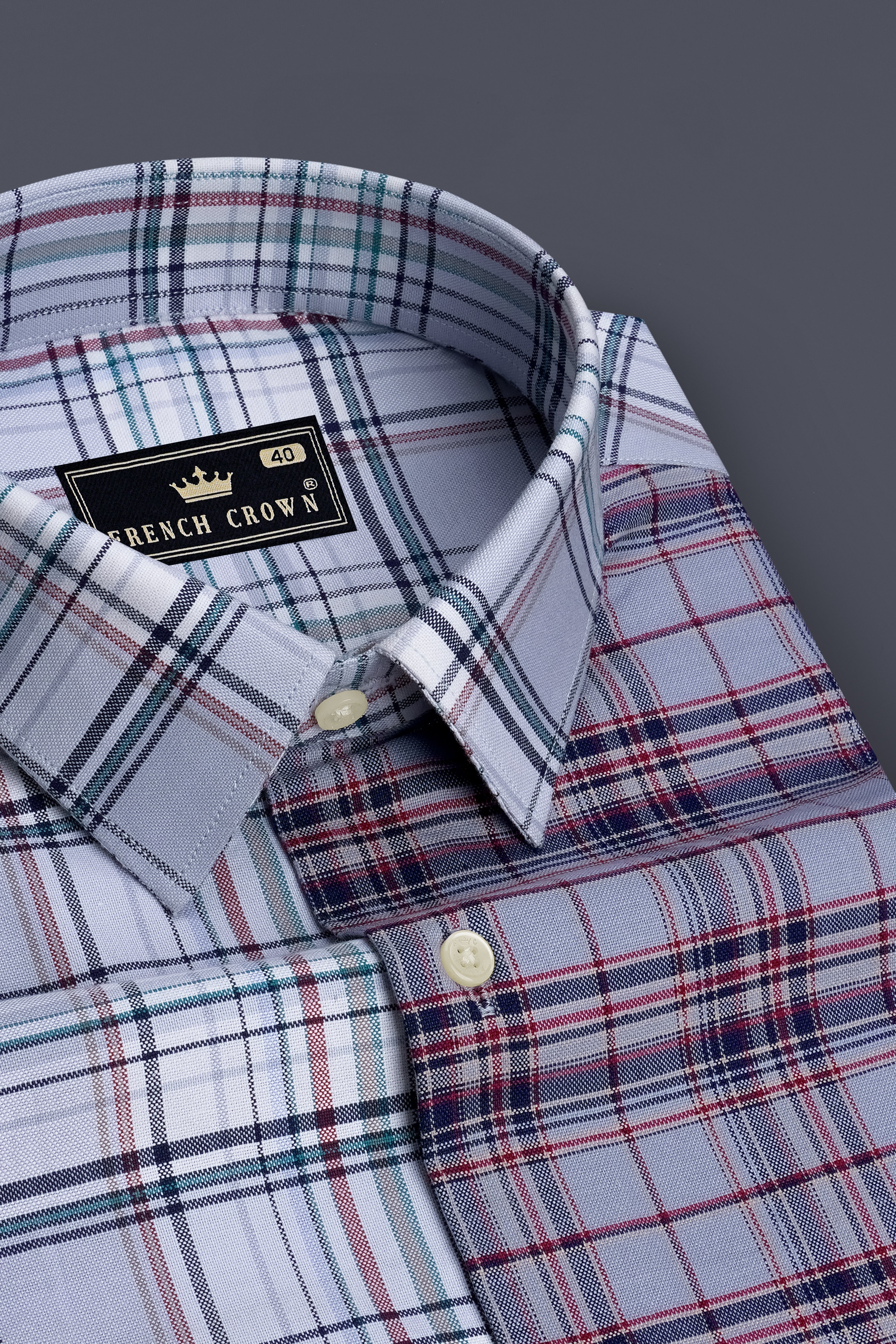 Slate-Rock Blue And Mobster Gray Plaid Oxford Premium Cotton Designer Casual Shirt
