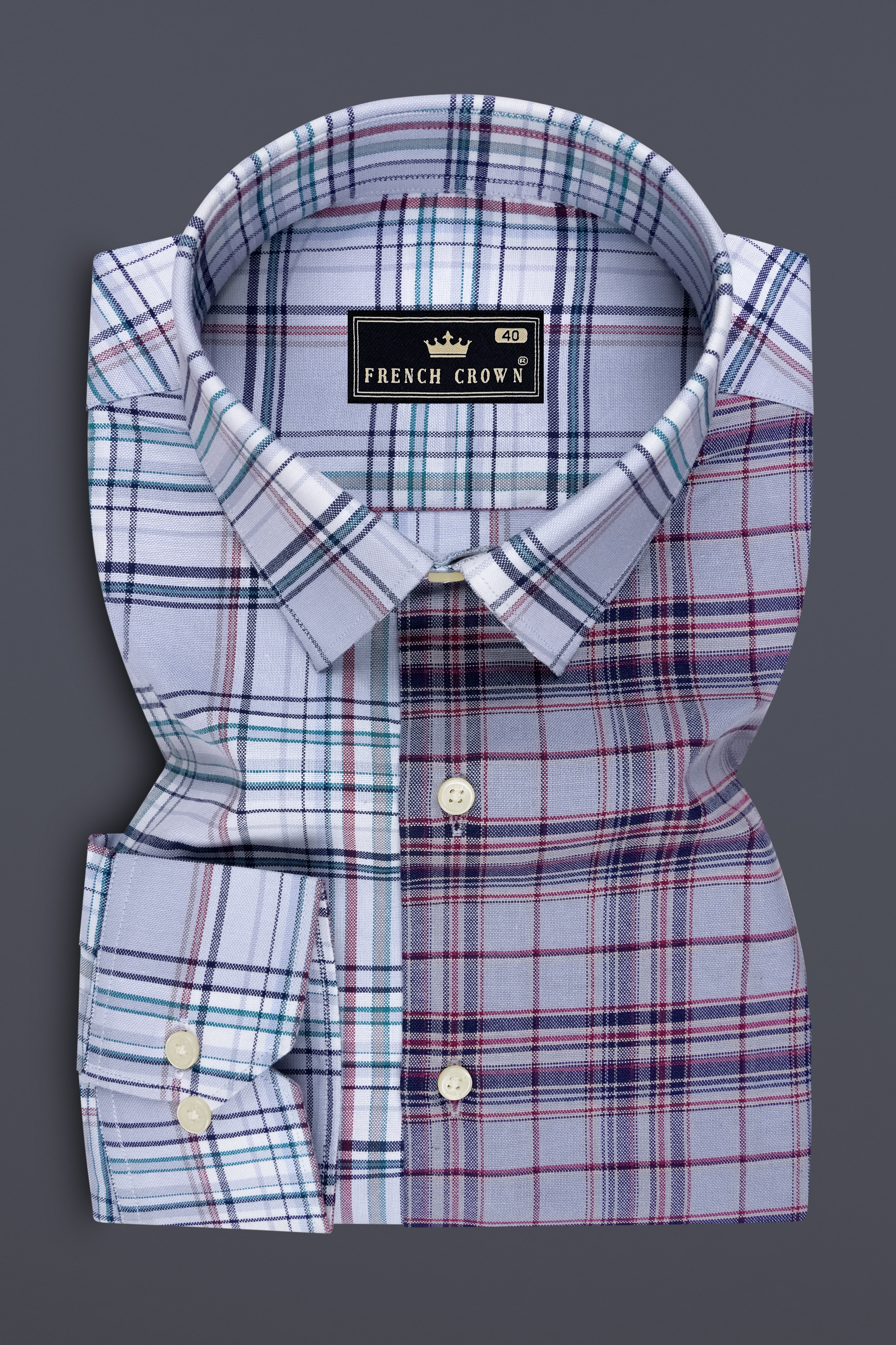 Slate-Rock Blue And Mobster Gray Plaid Oxford Premium Cotton Designer Casual Shirt