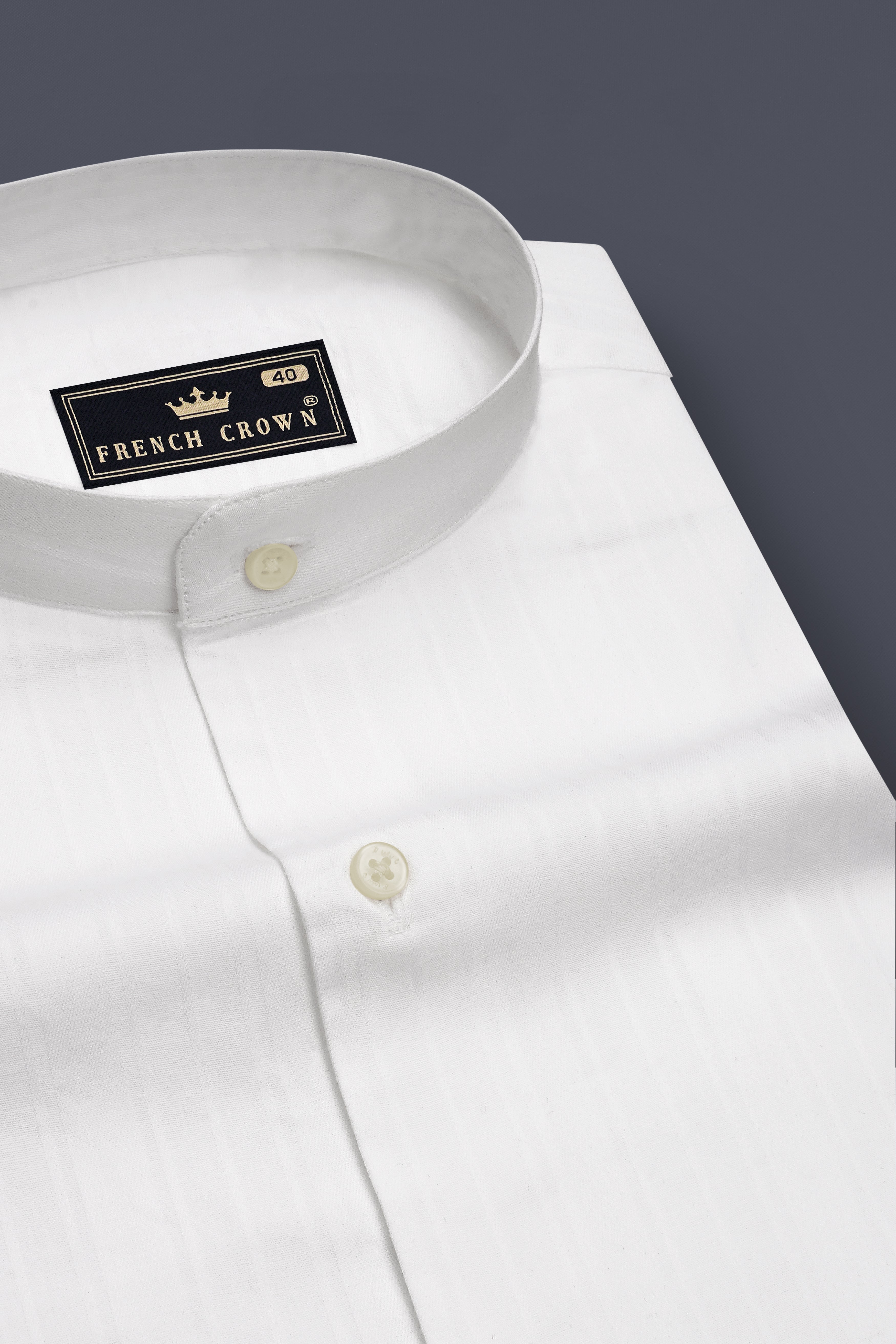 Ivory-Bright White Striped Dobby Textured Premium Giza Cotton Designer Casual Shirt