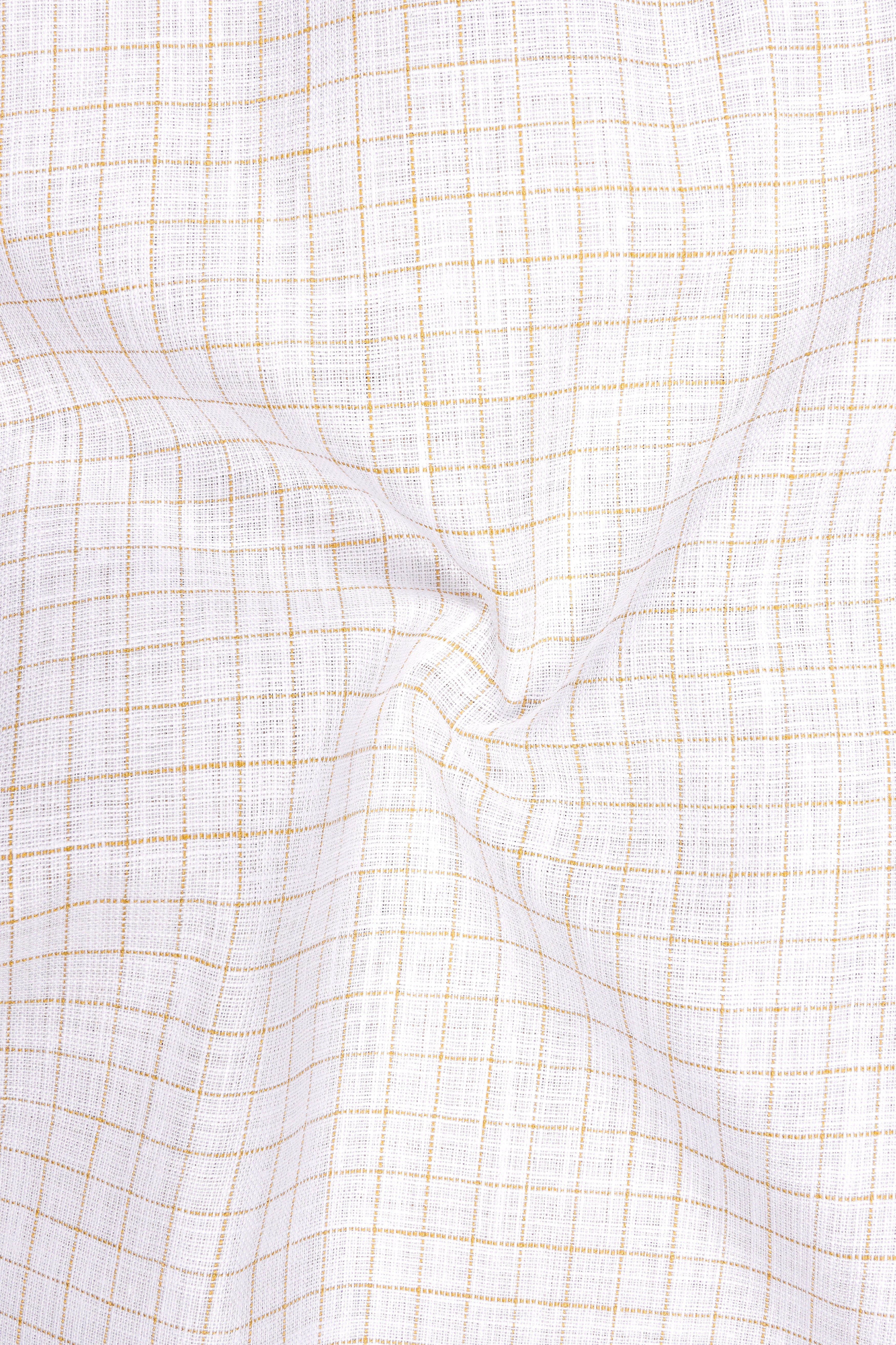 Bristol-Bright White And Tan Brown Windowpane Luxurious Linen Dress Shirt
