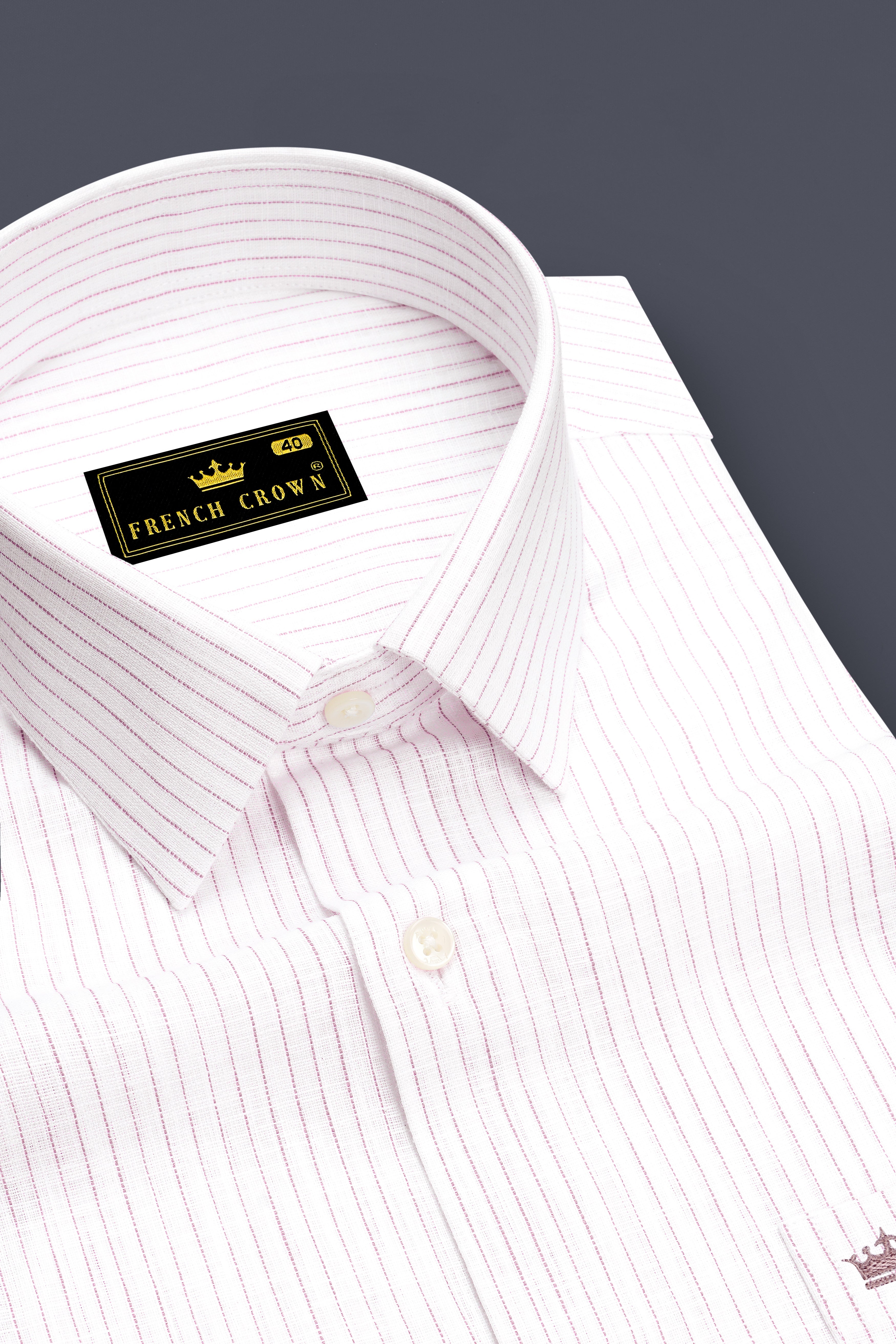 Zephyr-Bright White And Wisteria Pink Pin Striped Luxurious Linen Dress Shirt