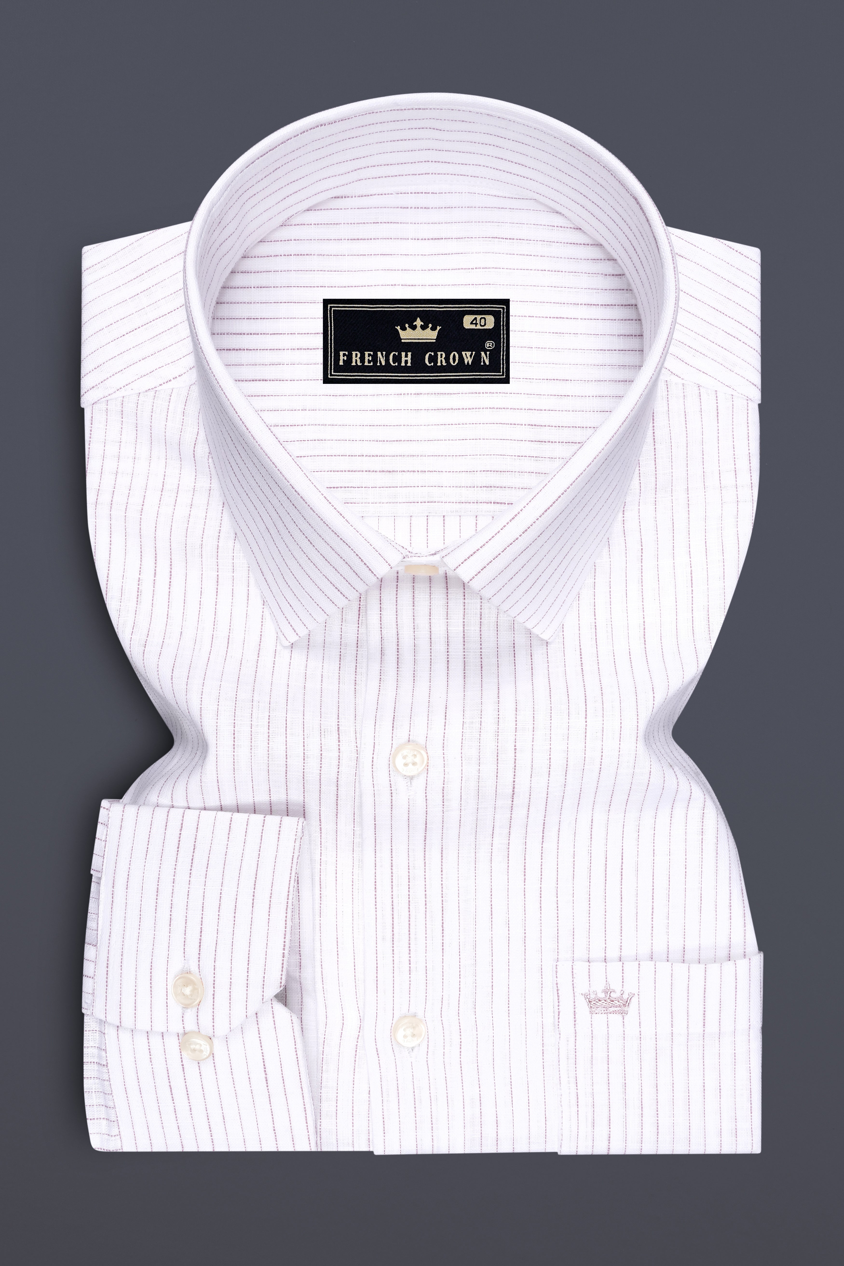 Zephyr-Bright White And Wisteria Pink Pin Striped Luxurious Linen Dress Shirt