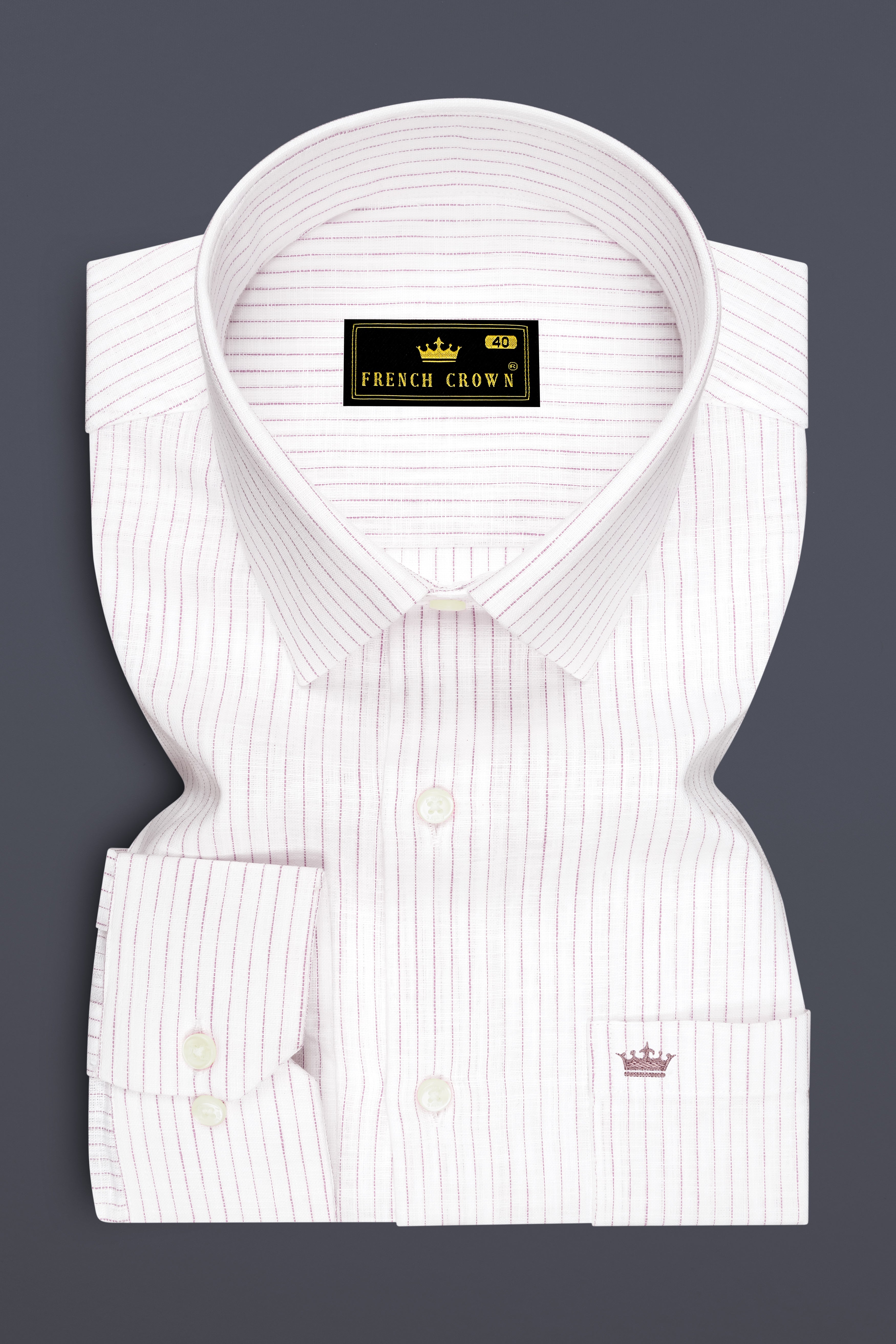 Zephyr-Bright White And Wisteria Pink Pin Striped Luxurious Linen Dress Shirt
