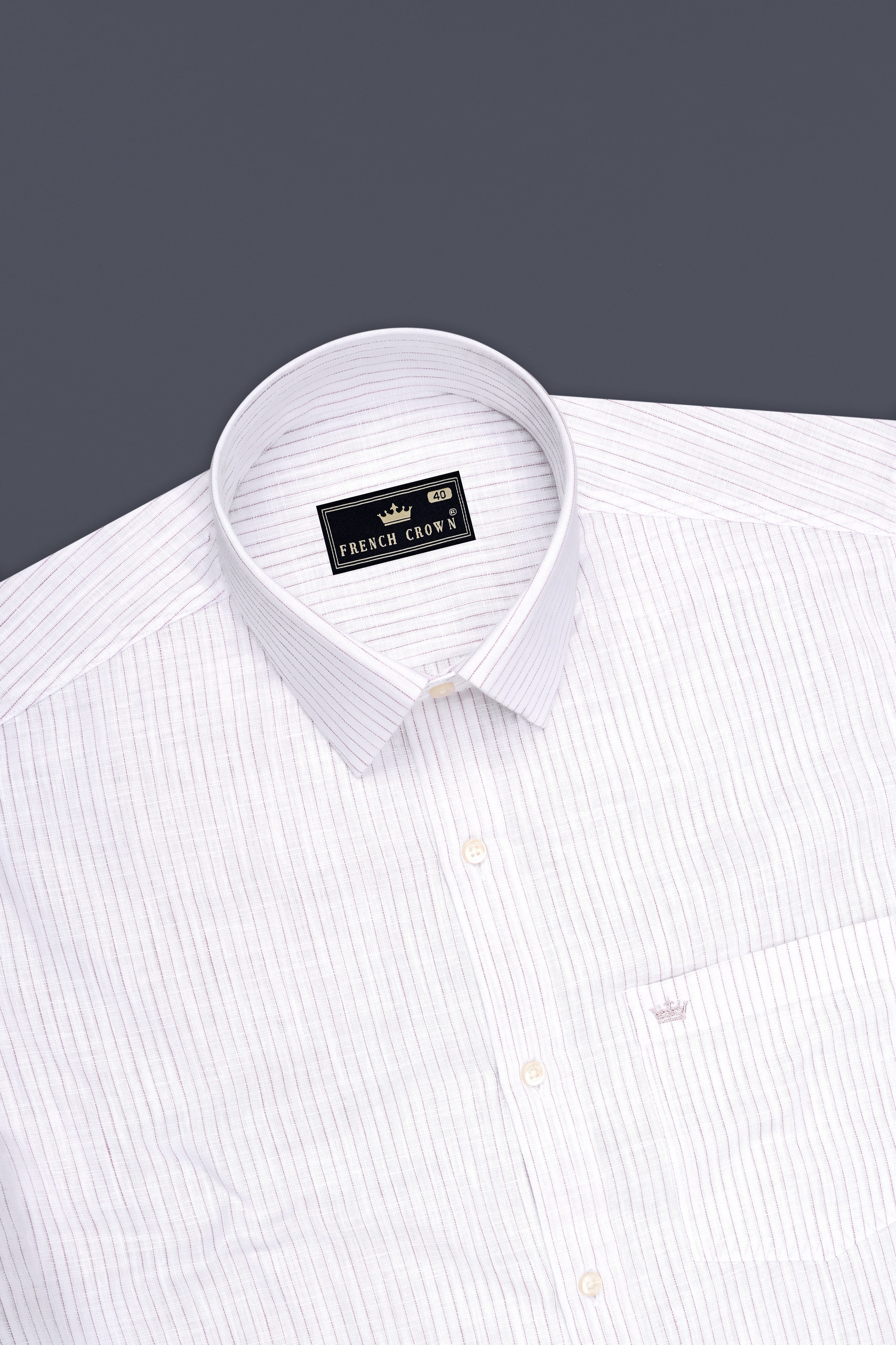 Zephyr-Bright White And Wisteria Pink Pin Striped Luxurious Linen Dress Shirt