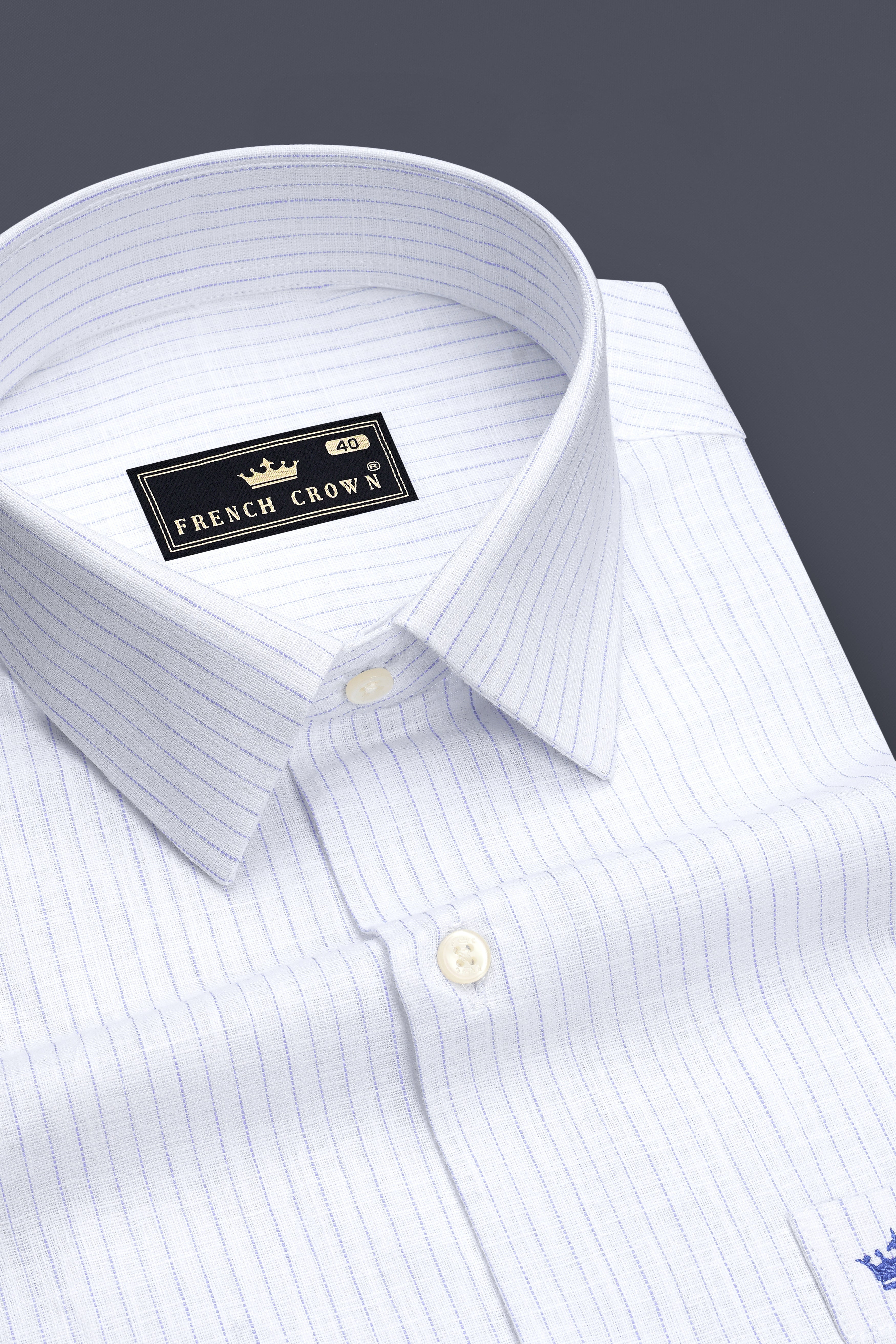 Sailor-Bright White And Portage Blue Pin Striped Luxurious Linen Dress Shirt