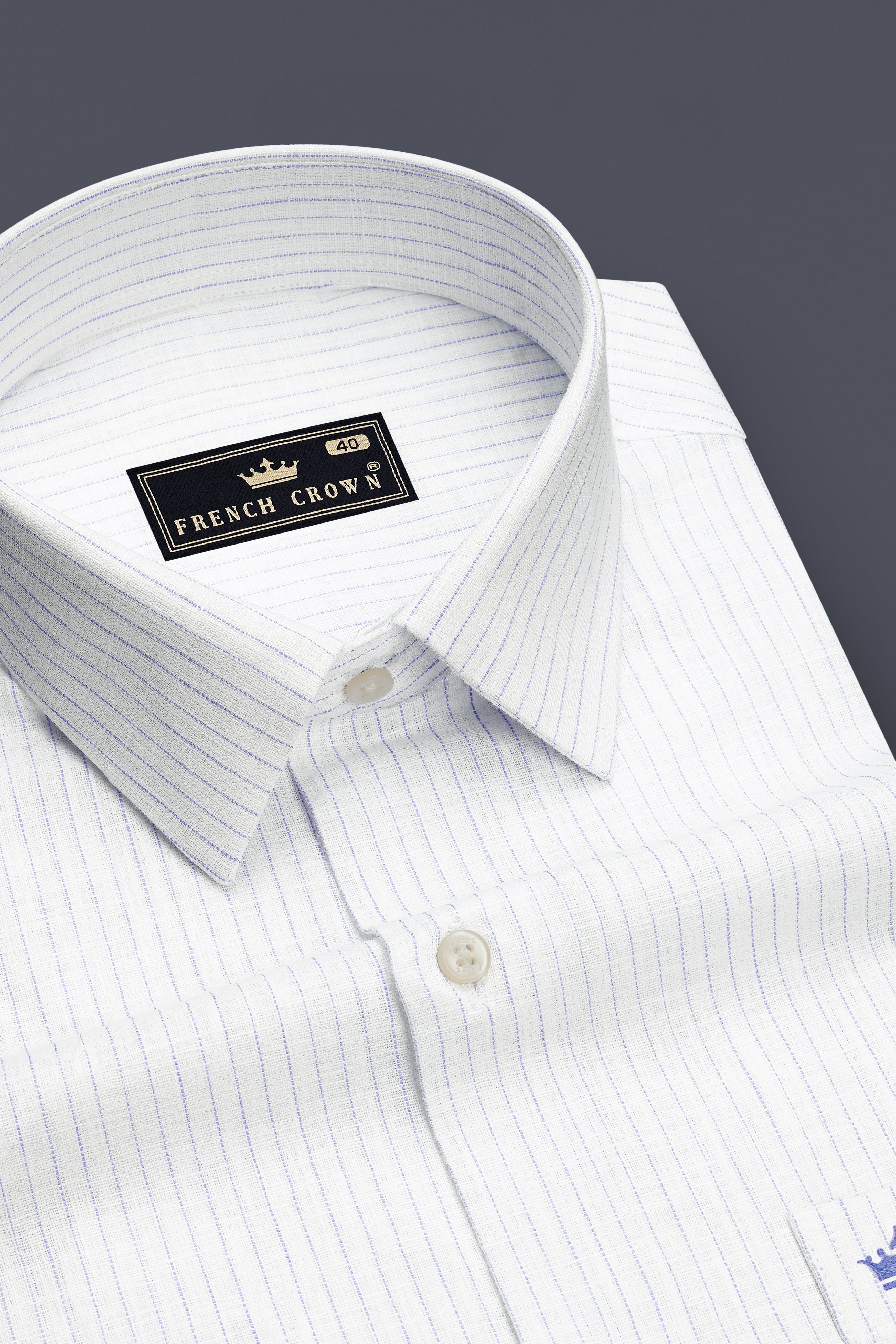 Sailor-Bright White And Portage Blue Pin Striped Luxurious Linen Dress Shirt