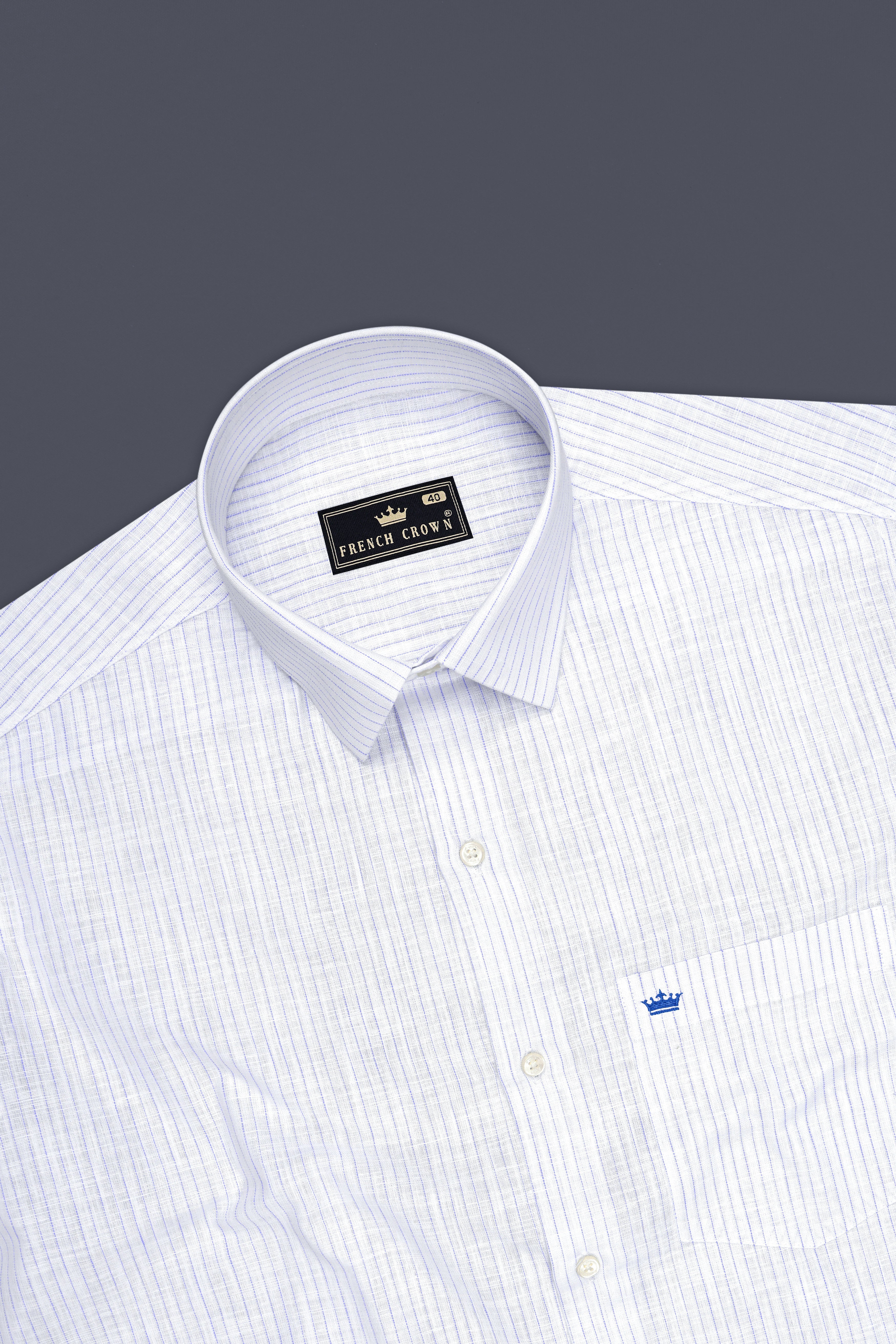 Sailor-Bright White And Portage Blue Pin Striped Luxurious Linen Dress Shirt