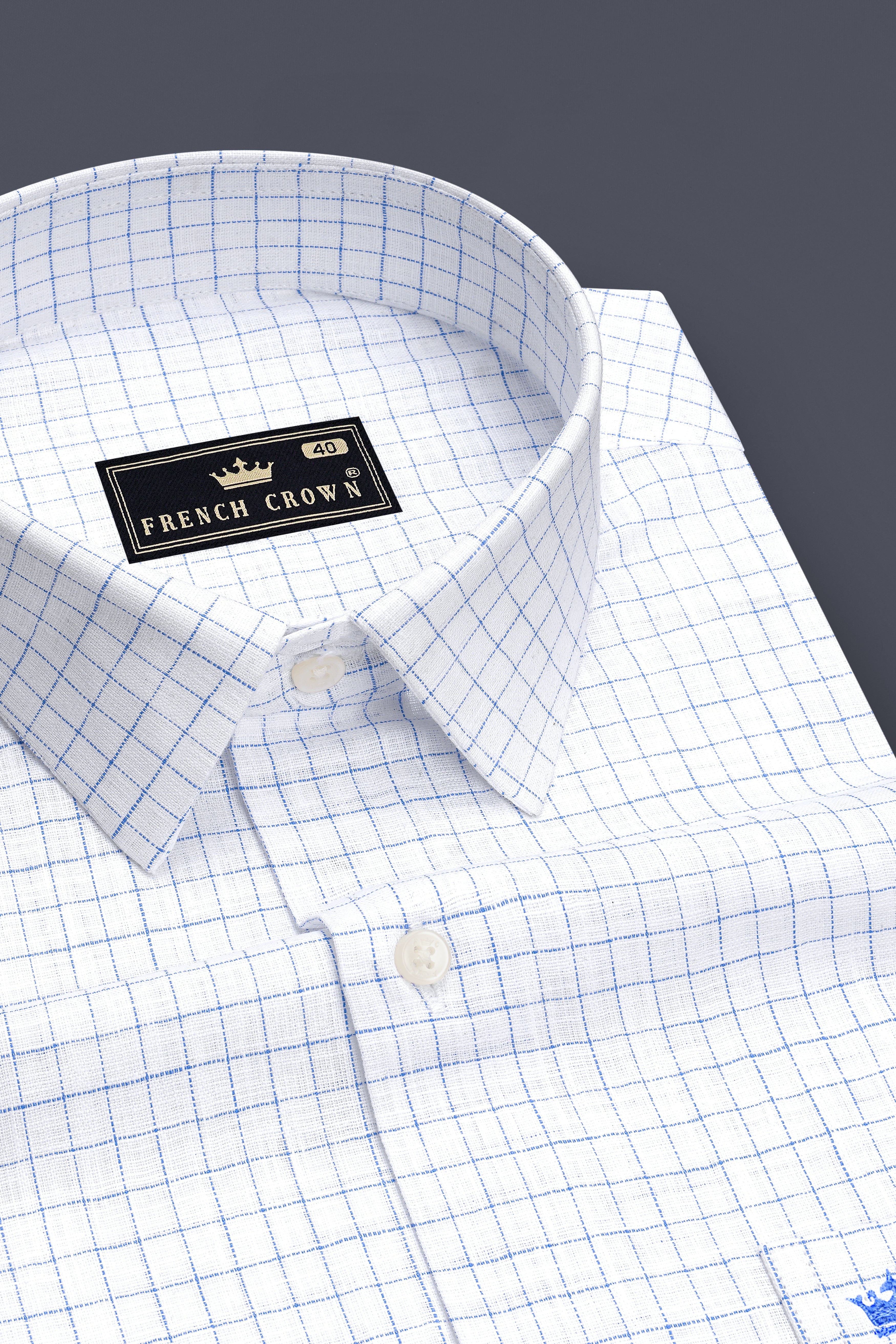 Breeze-Bright White And Tufts Blue Windowpane Luxurious Linen Dress Shirt