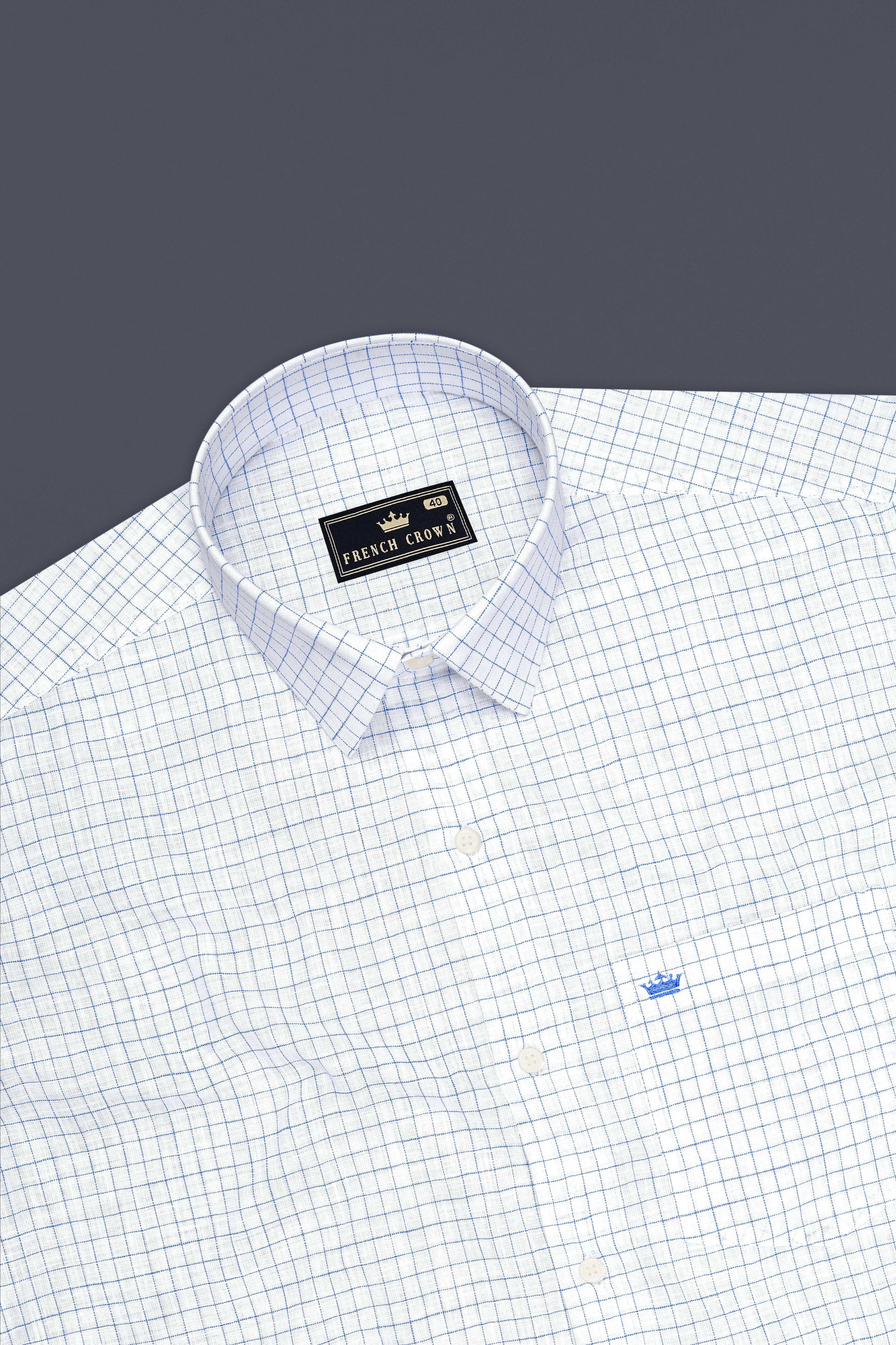 Breeze-Bright White And Tufts Blue Windowpane Luxurious Linen Dress Shirt