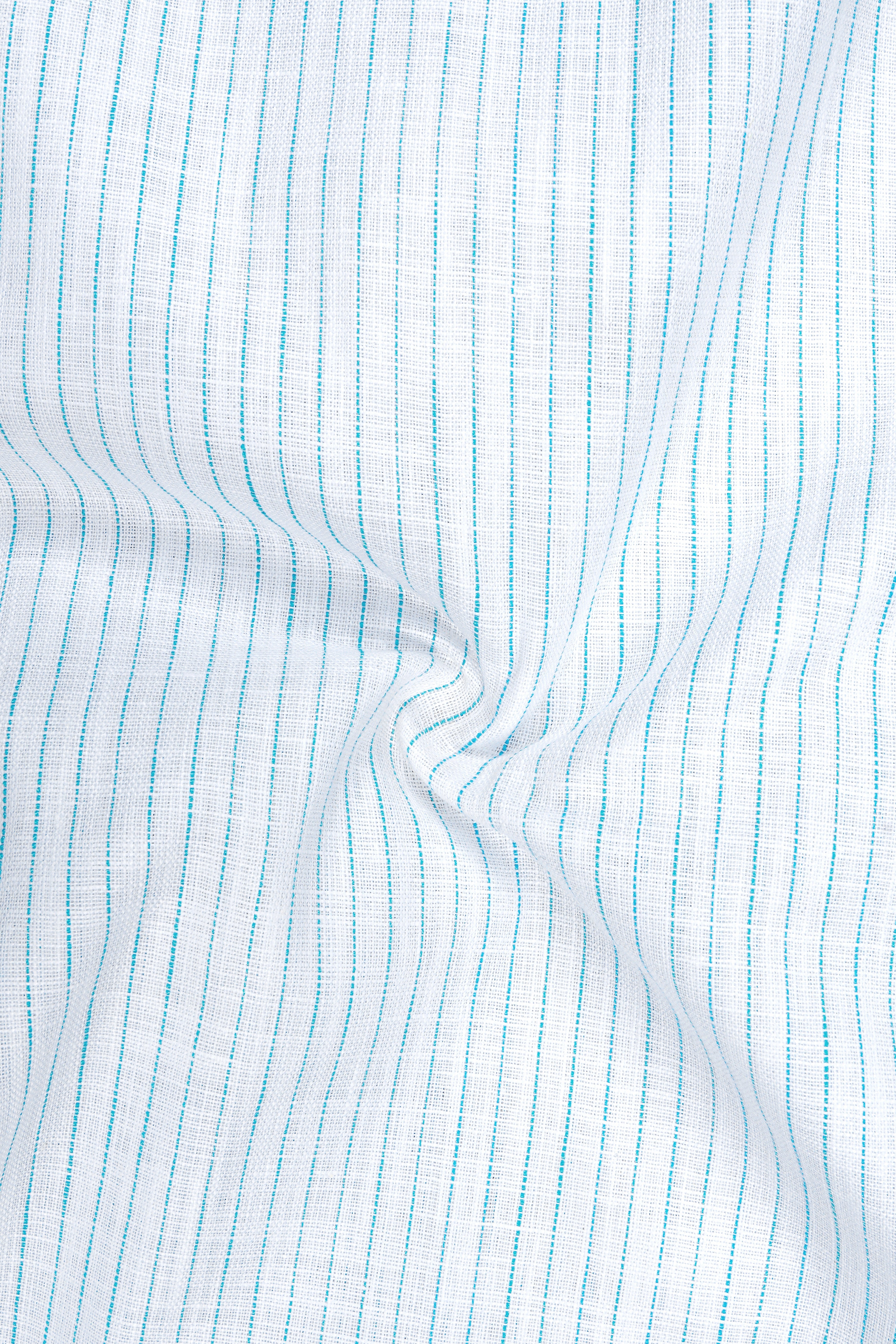 Marina-Bright White And Turquoise Blue Pin Striped Luxurious Linen Dress Shirt