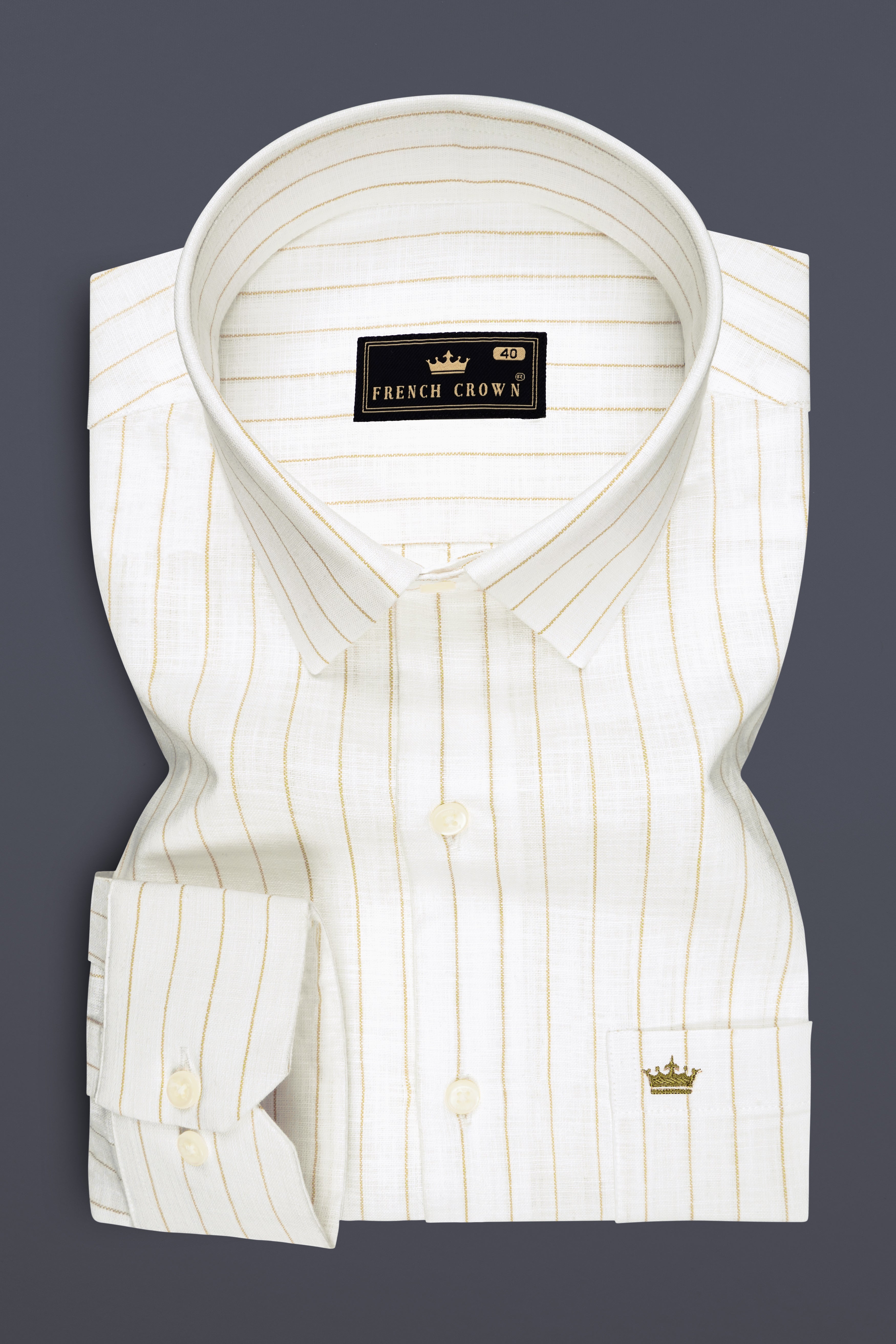 Marlow-Bright White And Sorrell Brown Pin Striped Luxurious Linen Dress Shirt