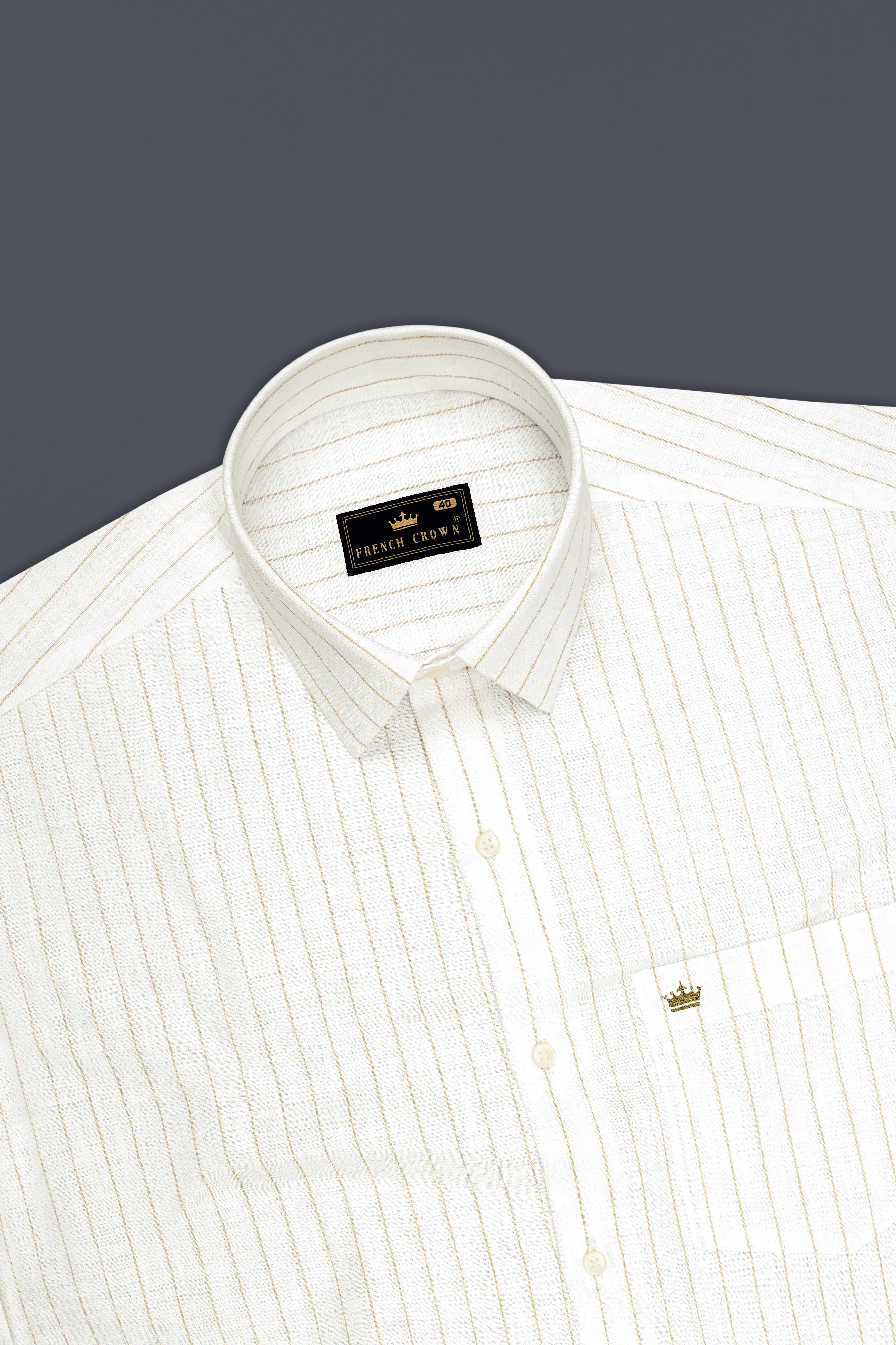 Marlow-Bright White And Sorrell Brown Pin Striped Luxurious Linen Dress Shirt
