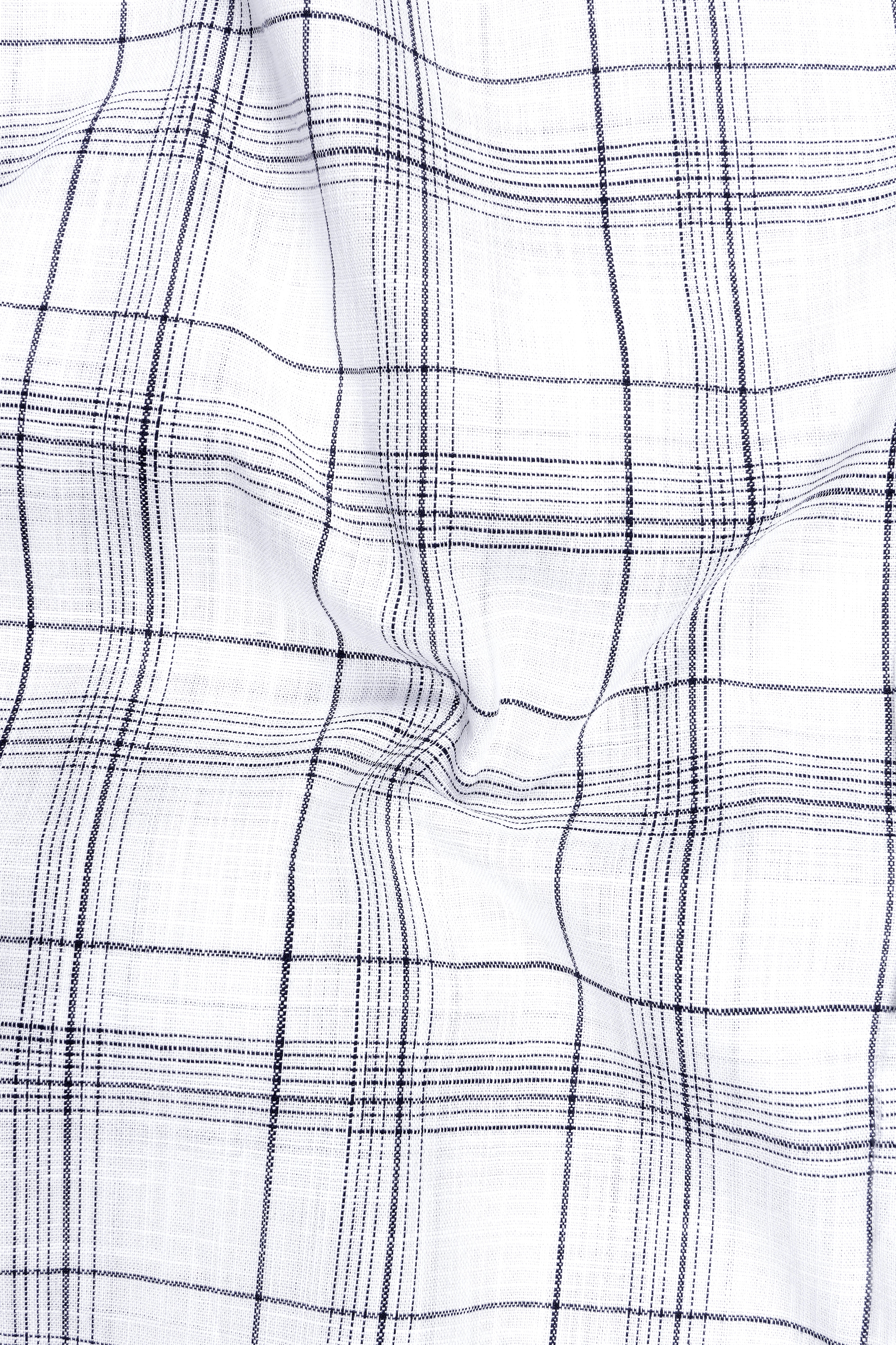 Azure-Bright White And Ebony Blue Plaid Luxurious Linen Dress Shirt