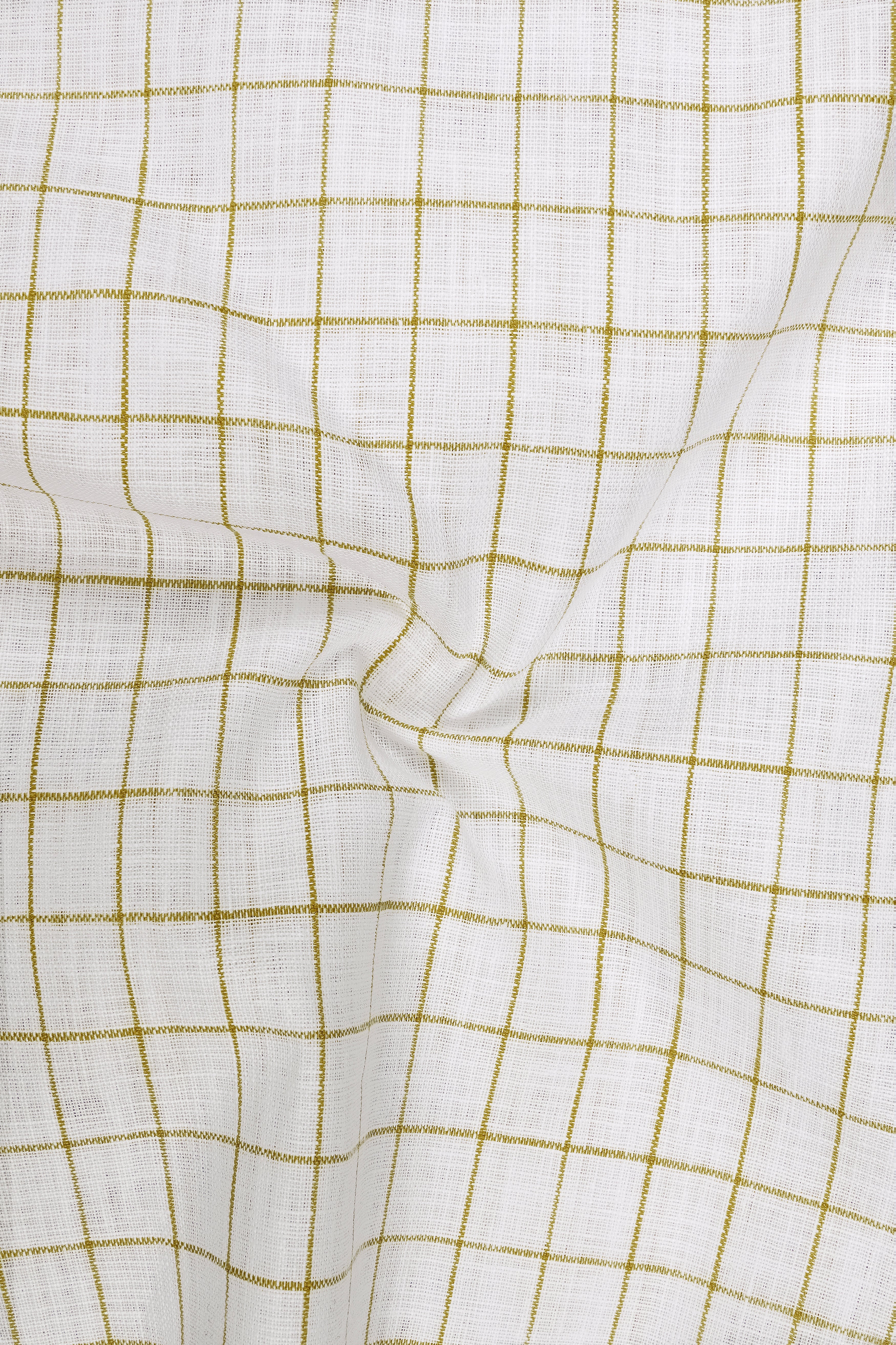 Sierra-Bright White And Muesli Brown Windowpane Luxurious Linen Dress Shirt