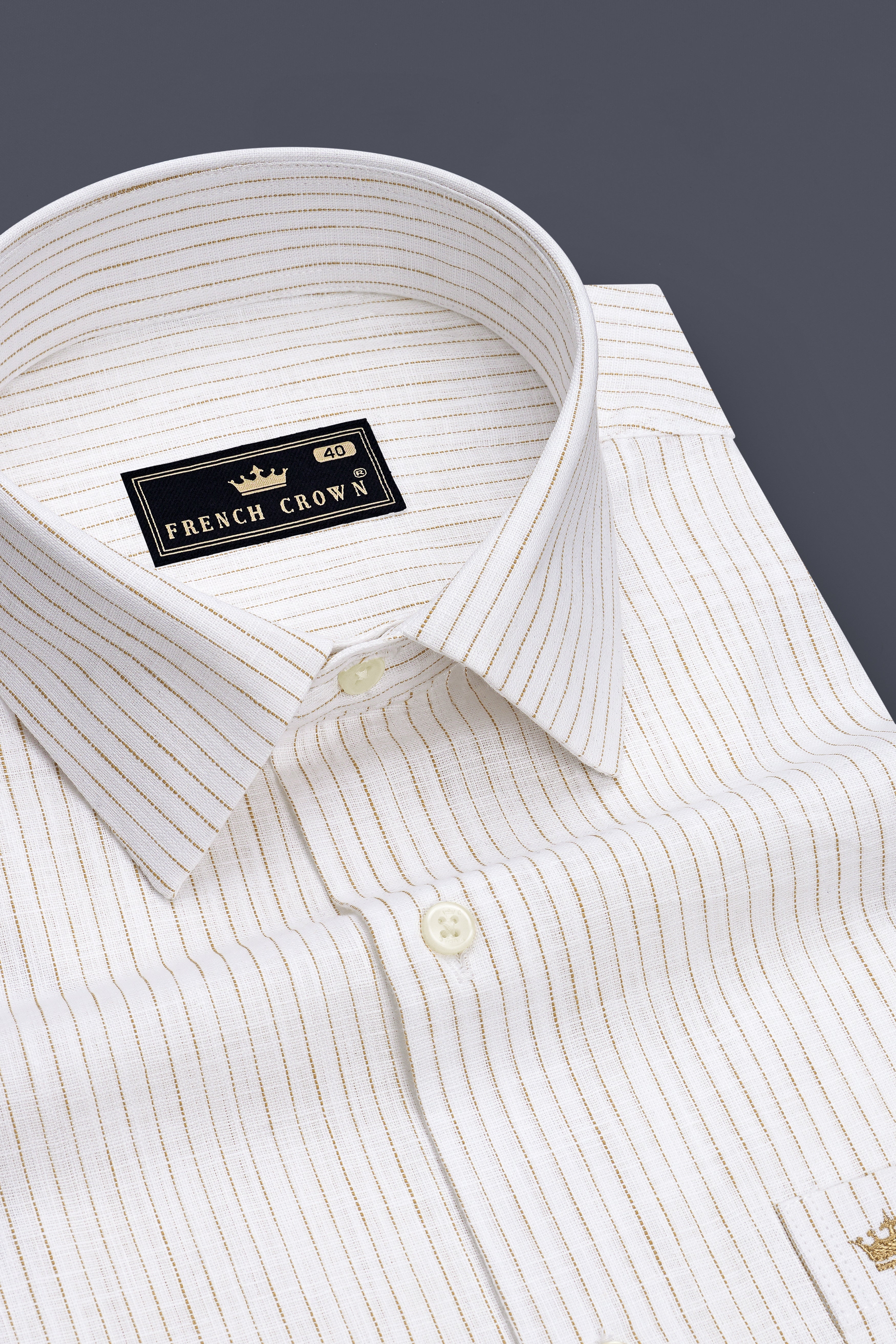 Oasis-Bright White And Sandy Brown Pin Striped Luxurious Linen Dress Shirt