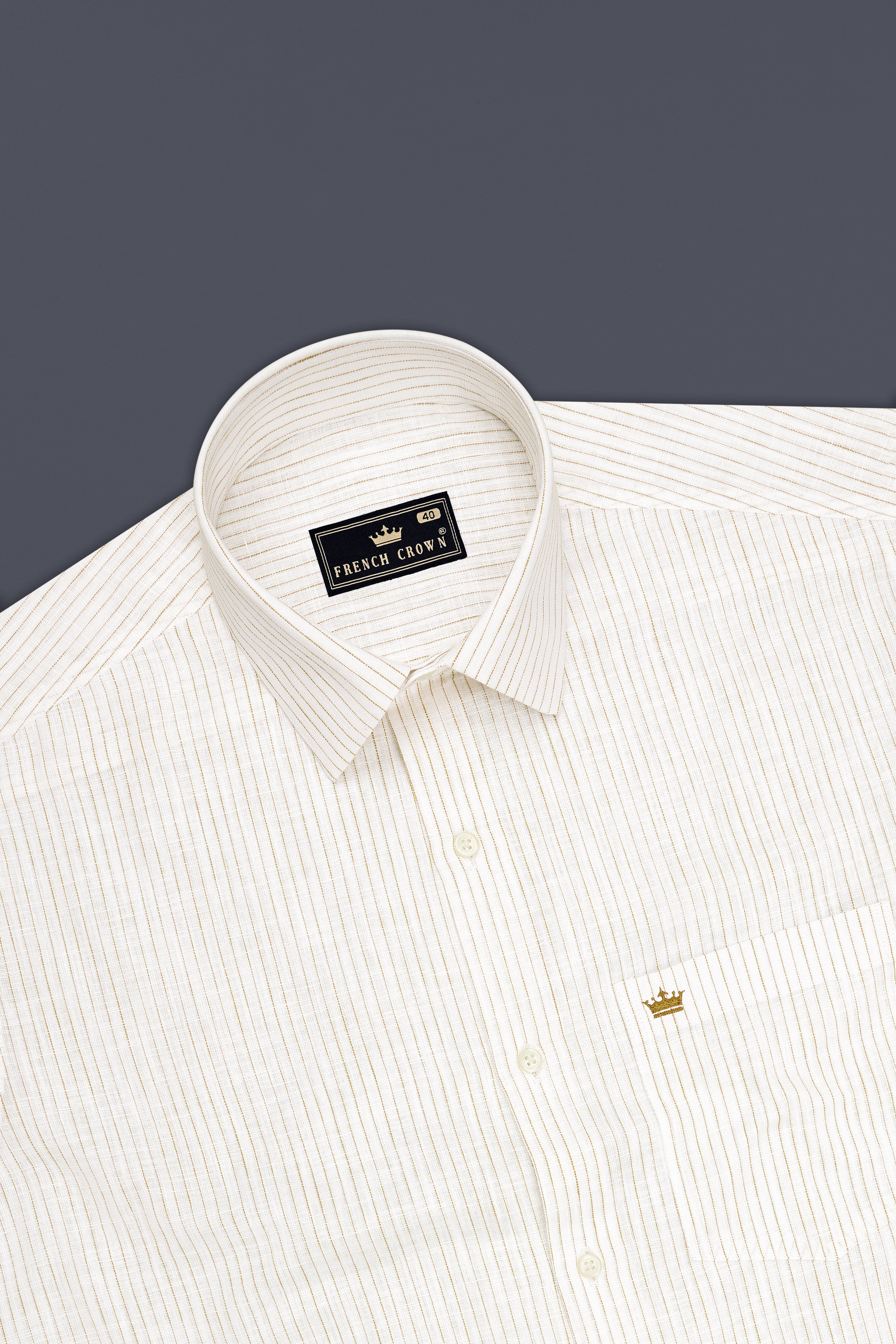 Oasis-Bright White And Sandy Brown Pin Striped Luxurious Linen Dress Shirt