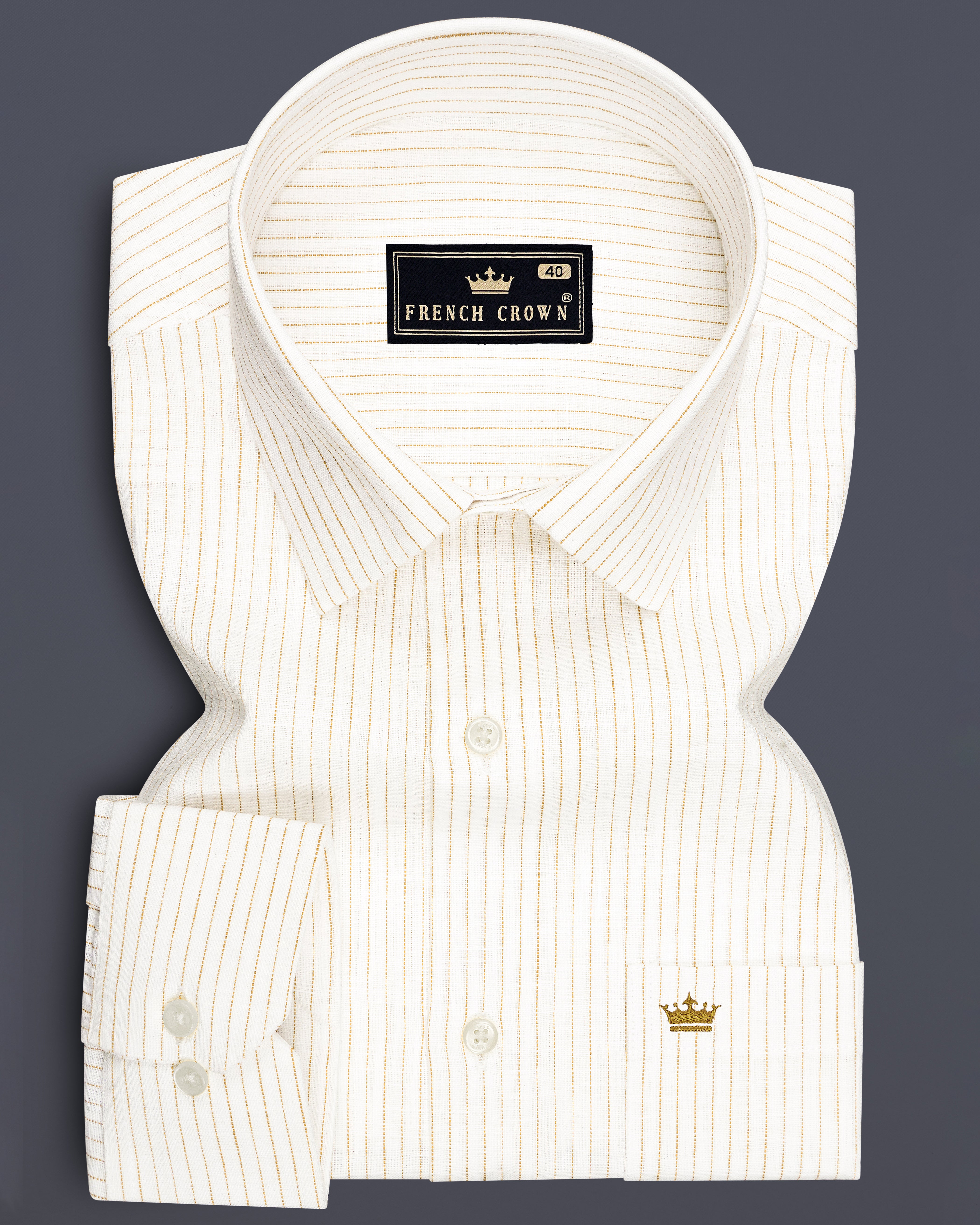 Oasis-Bright White And Sandy Brown Pin Striped Luxurious Linen Dress Shirt