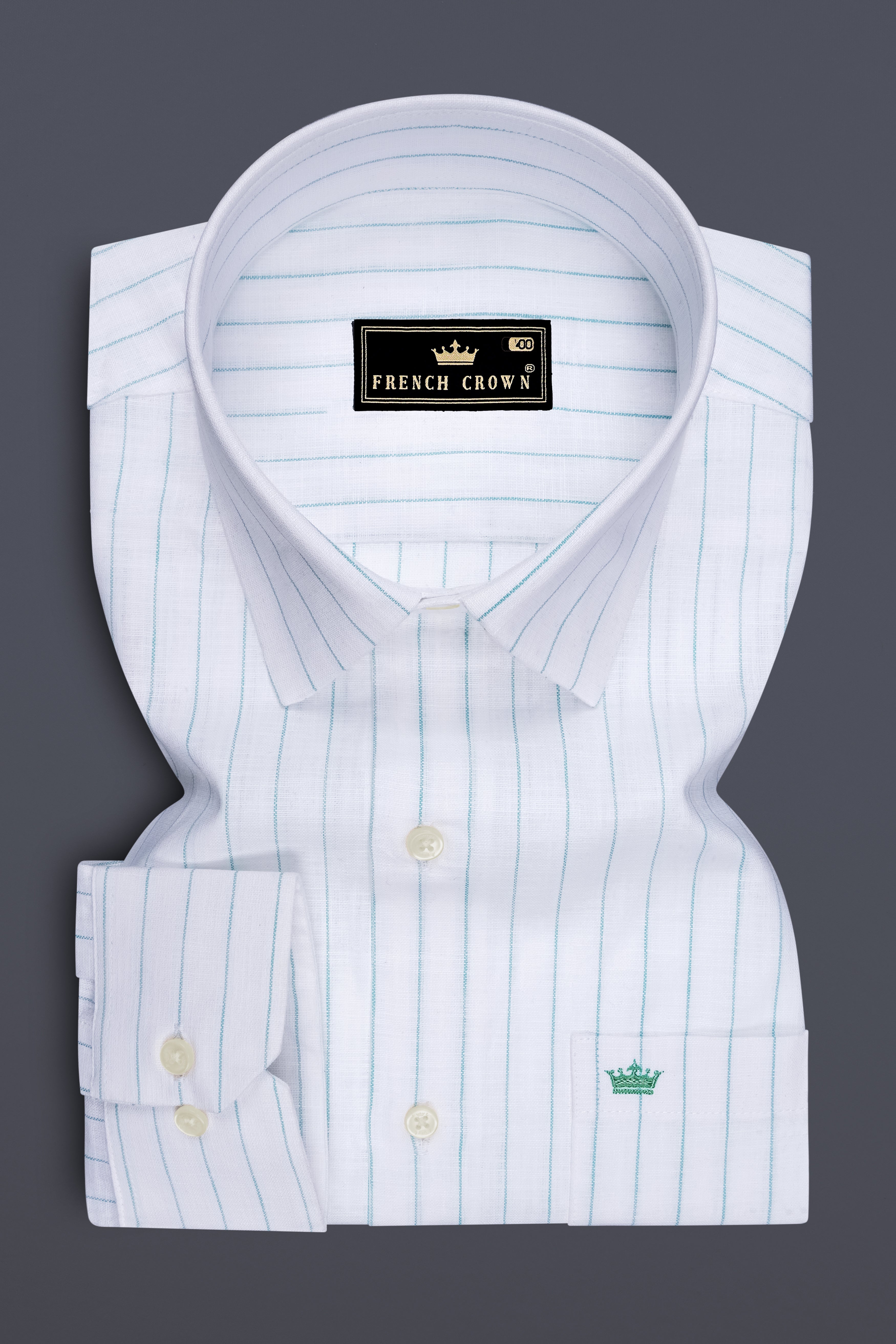 Mariner-Bright White And Neptune Blue Pin Striped Luxurious Linen Dress Shirt