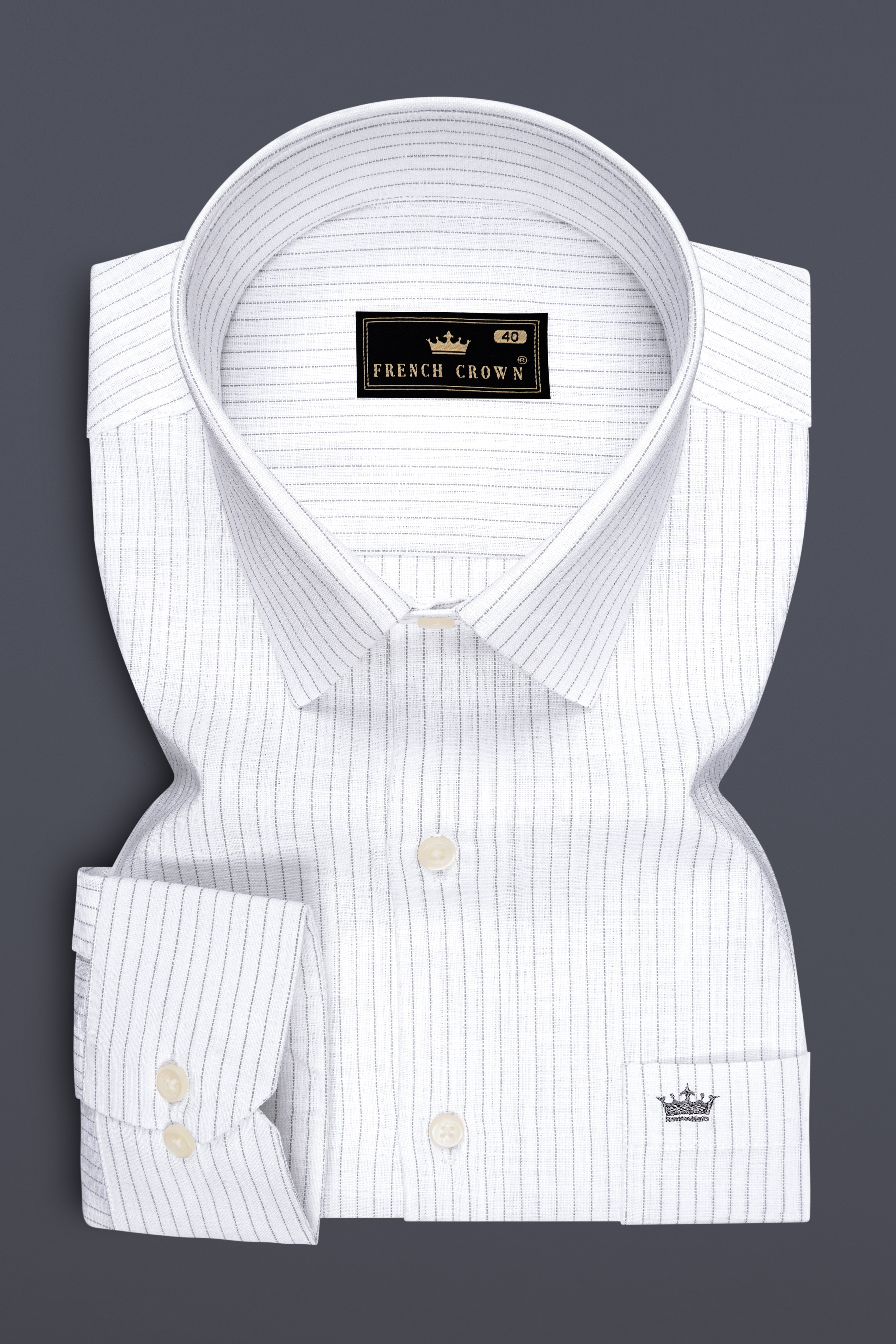Poise-Bright White And Chalice Gray Pin Striped Luxurious Linen Dress Shirt