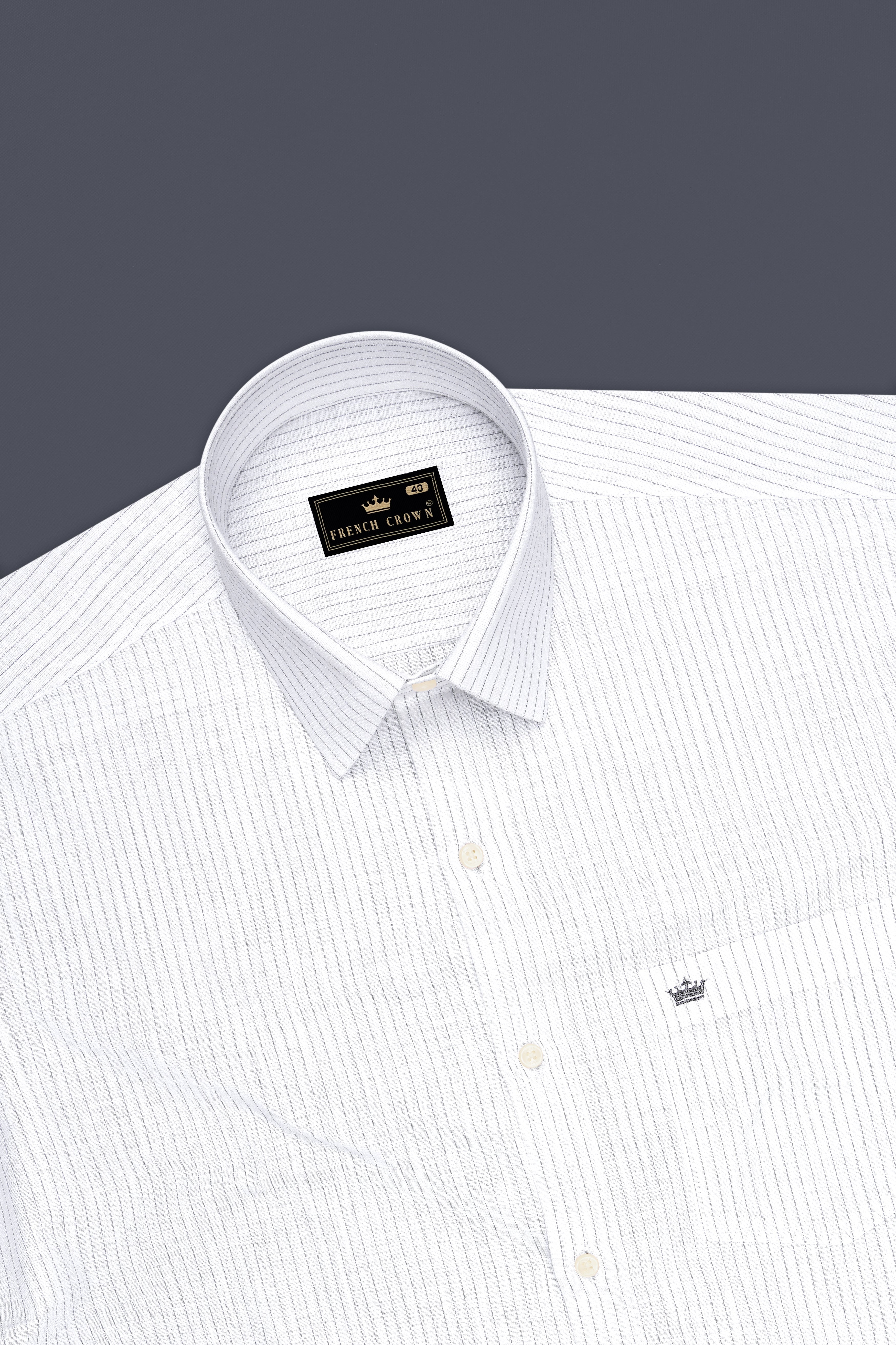 Poise-Bright White And Chalice Gray Pin Striped Luxurious Linen Dress Shirt