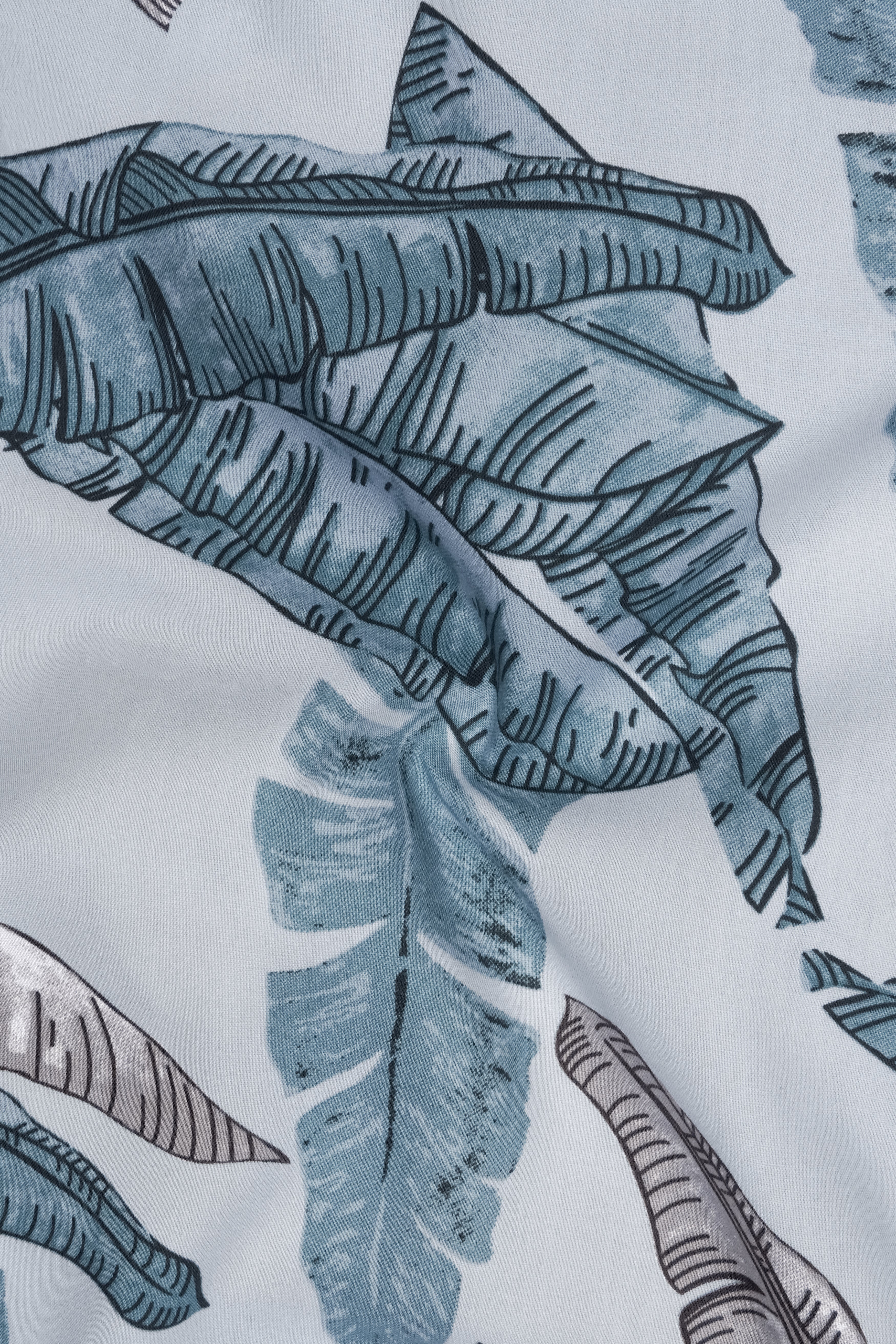 Tropique-Mystic Blue Tropical Leaf Printed Super Soft Tencel Casual Shirt