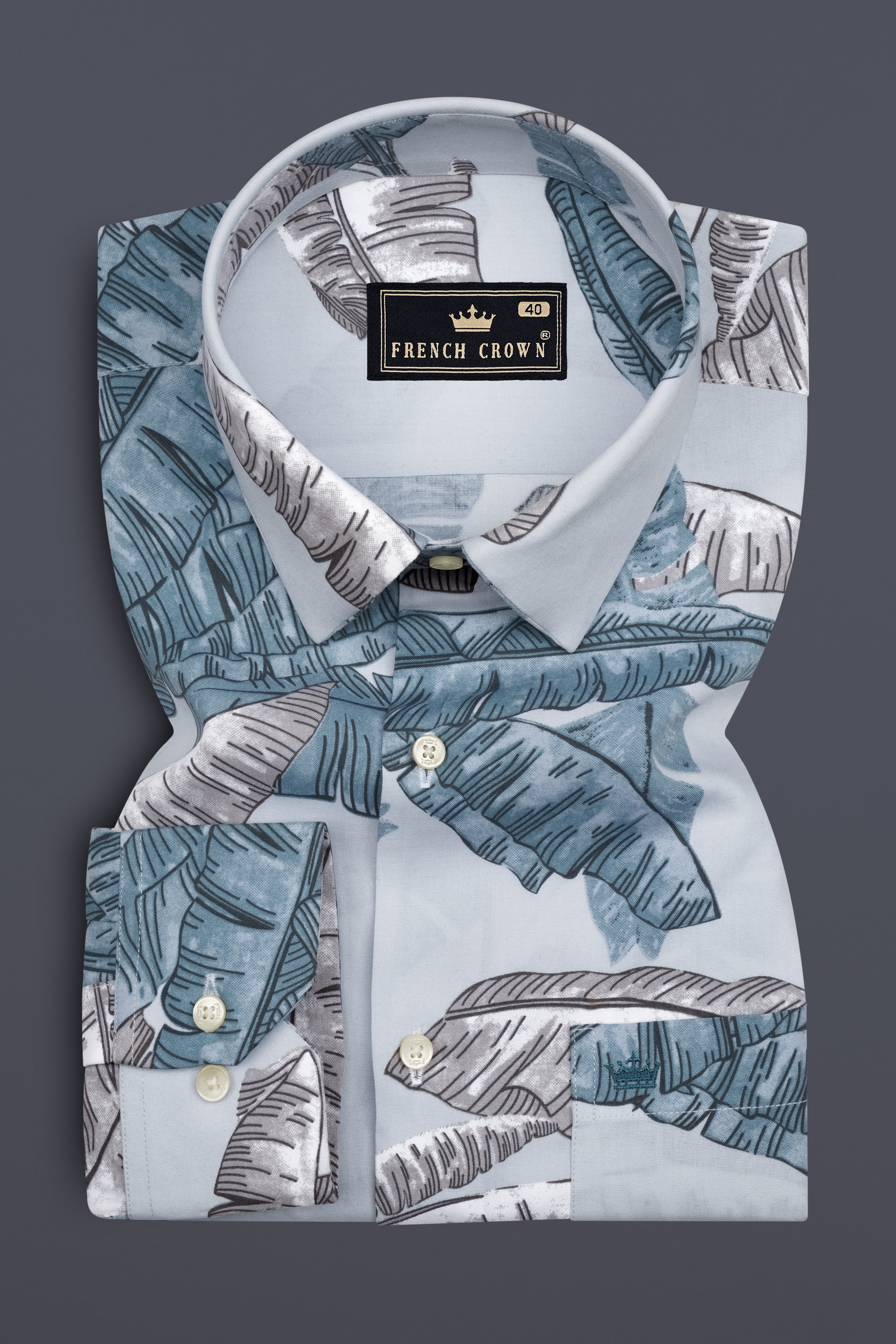Tropique-Mystic Blue Tropical Leaf Printed Super Soft Tencel Casual Shirt