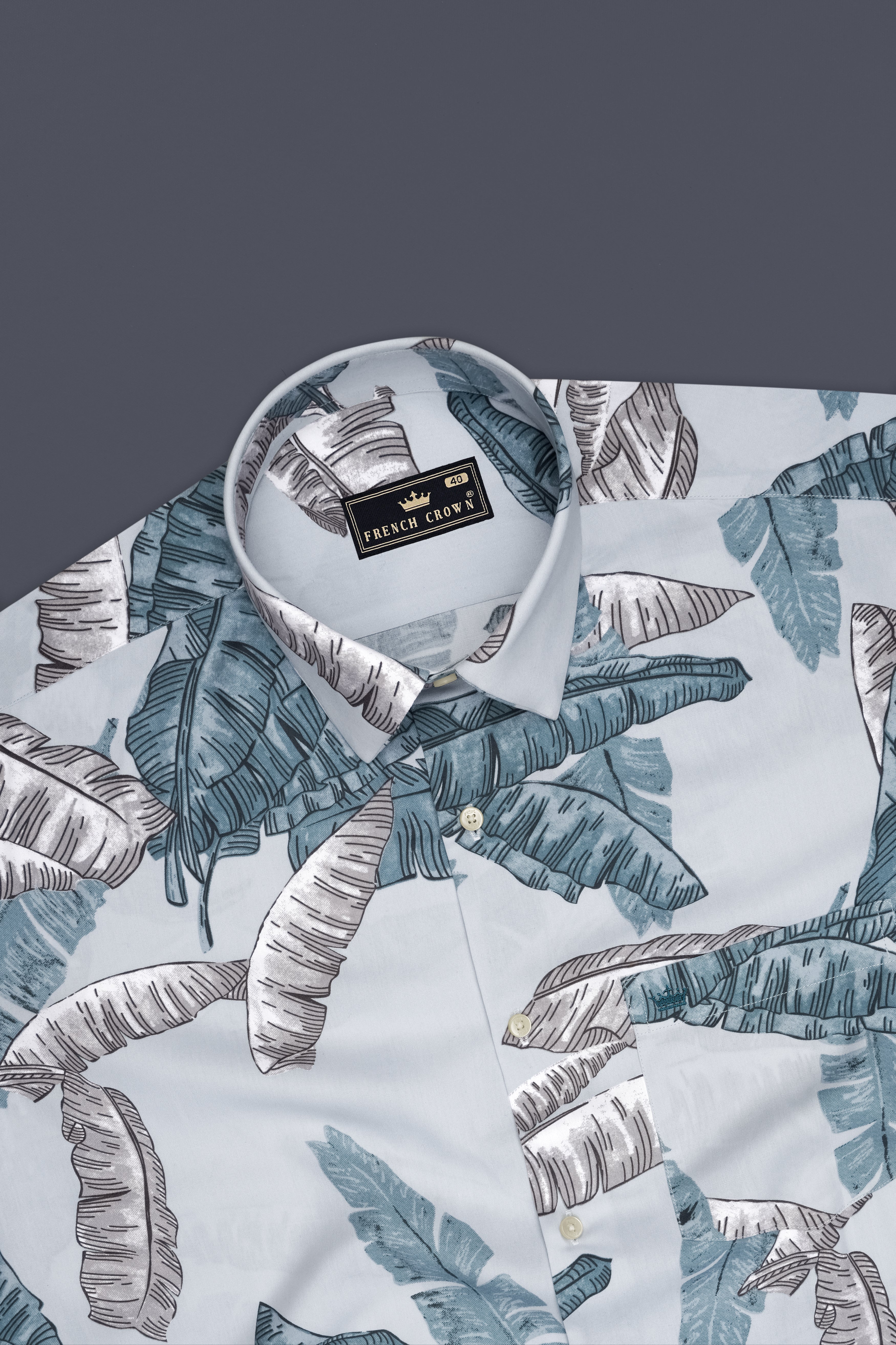 Tropique-Mystic Blue Tropical Leaf Printed Super Soft Tencel Casual Shirt