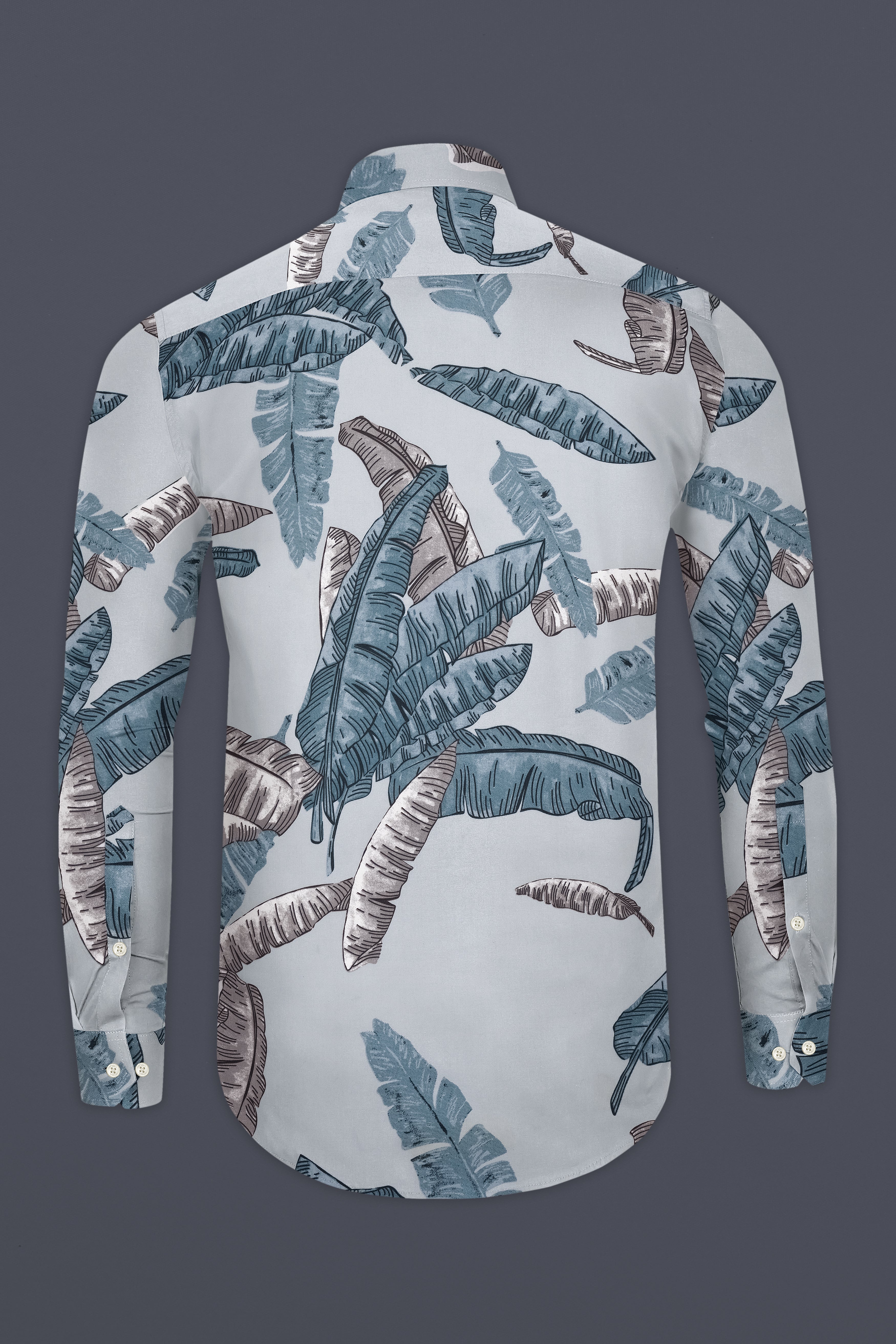 Tropique-Mystic Blue Tropical Leaf Printed Super Soft Tencel Casual Shirt