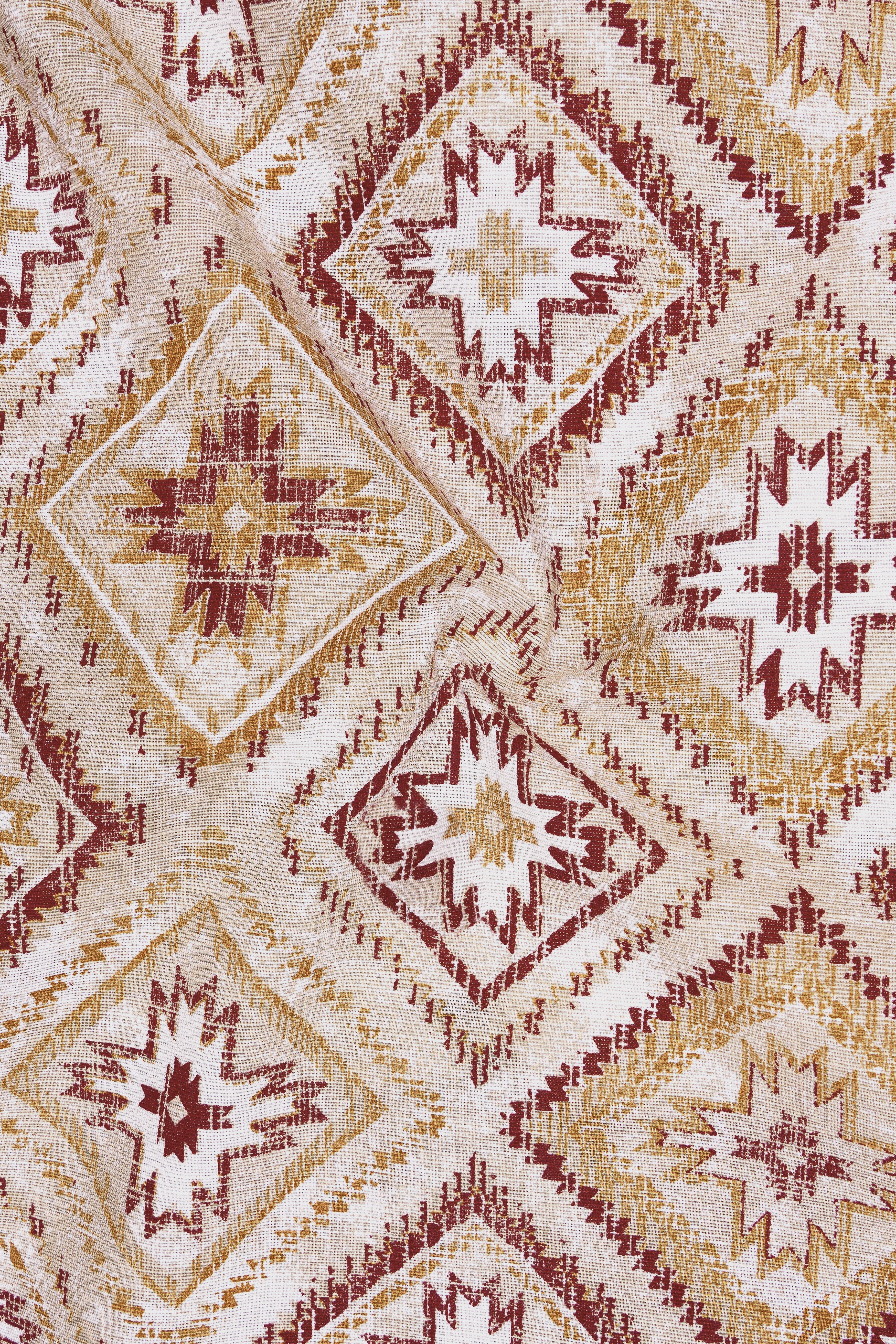 Vertex-Delta Cream And Redwood Maroon Geometric Printed Luxurious Linen Casual Shirt
