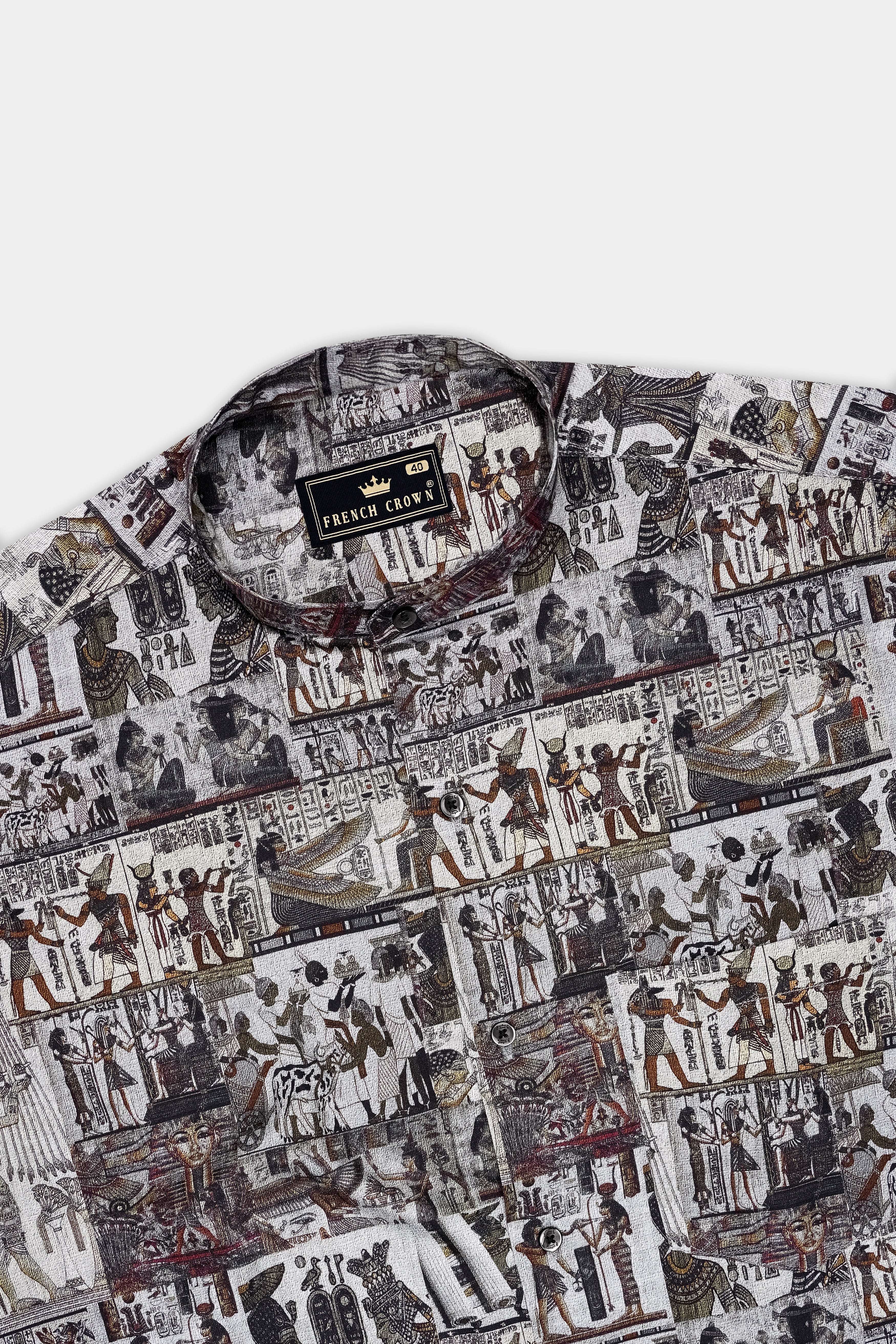 Sphinx-Oslo Gray Ancient Egypt Printed Luxurious Linen Casual Shirt