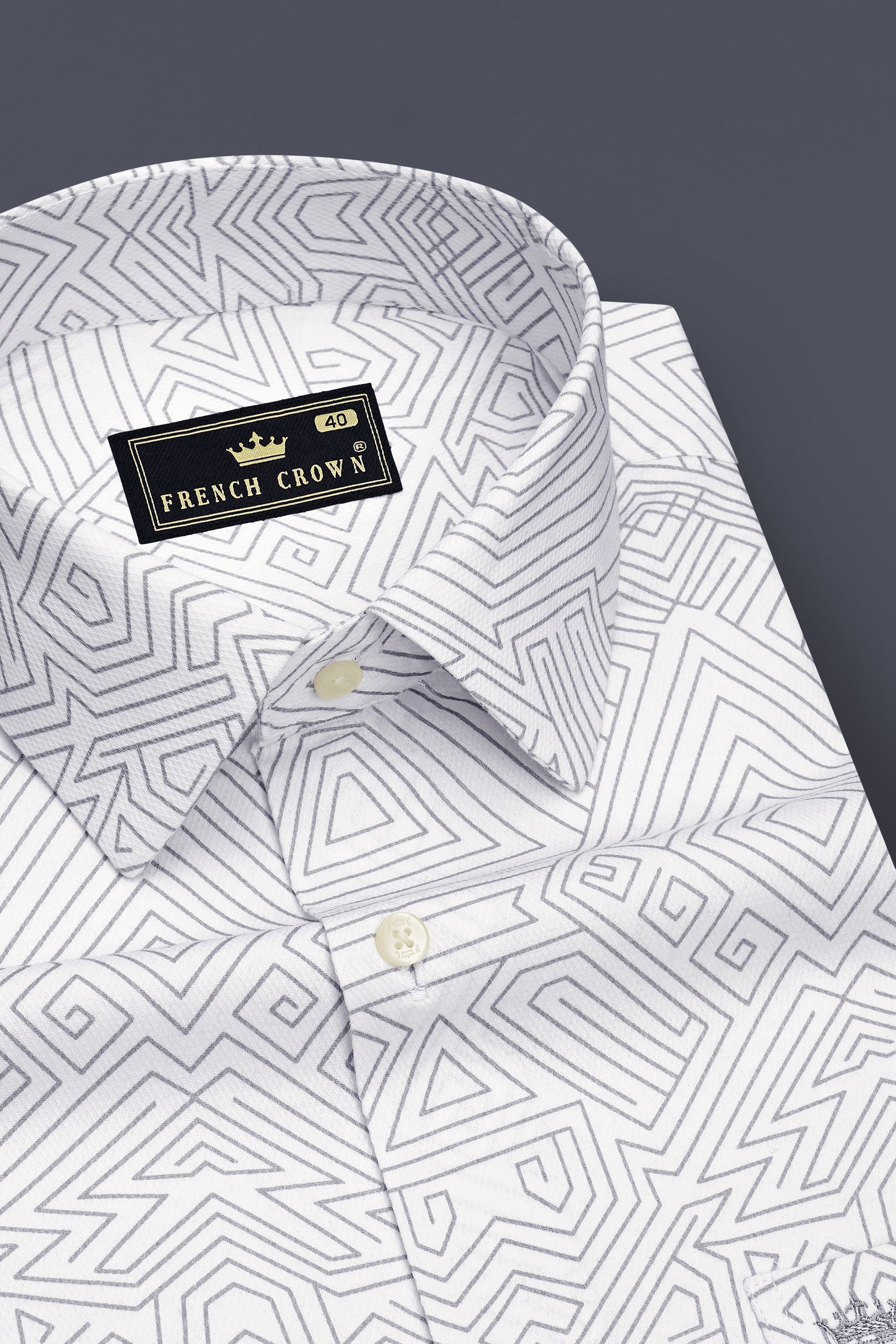 Mist-Bright White And Santa Gray Printed Dobby Premium Giza Cotton Dress Shirt