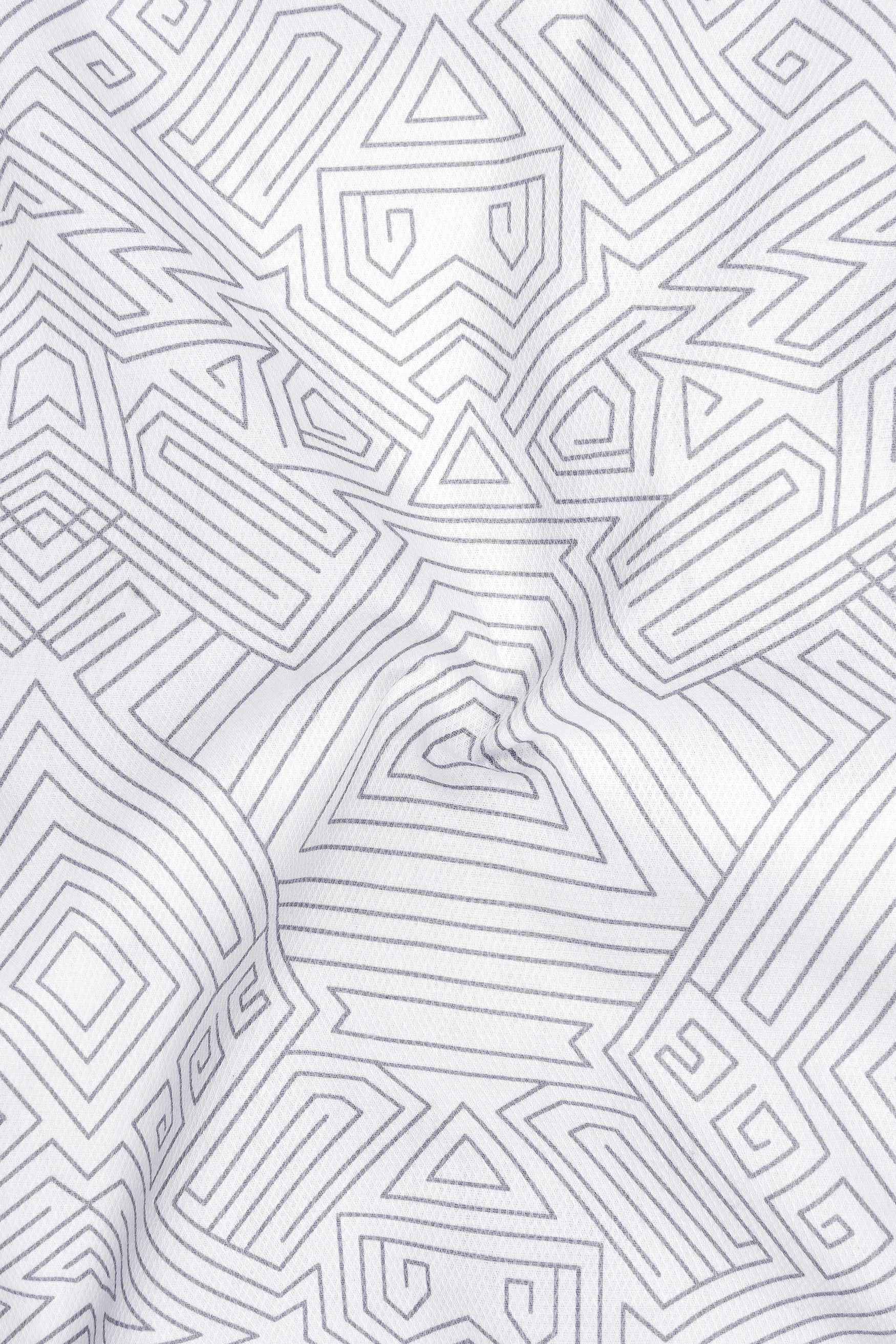 Mist-Bright White And Santa Gray Printed Dobby Premium Giza Cotton Dress Shirt