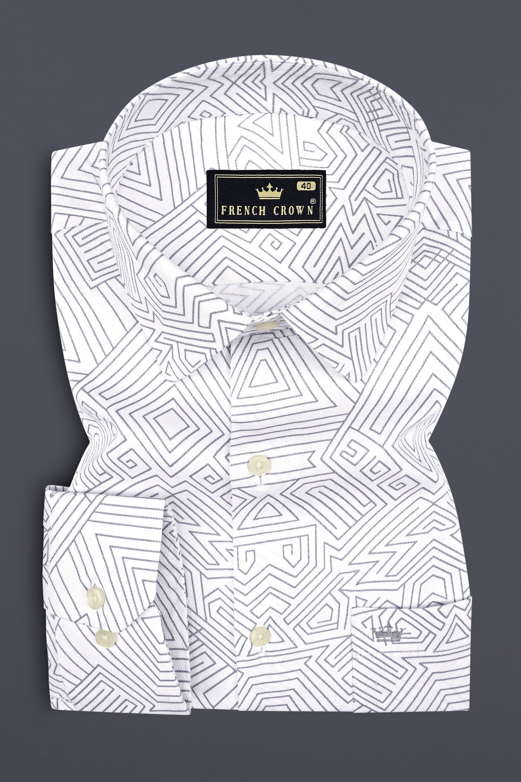 Mist-Bright White And Santa Gray Printed Dobby Premium Giza Cotton Dress Shirt