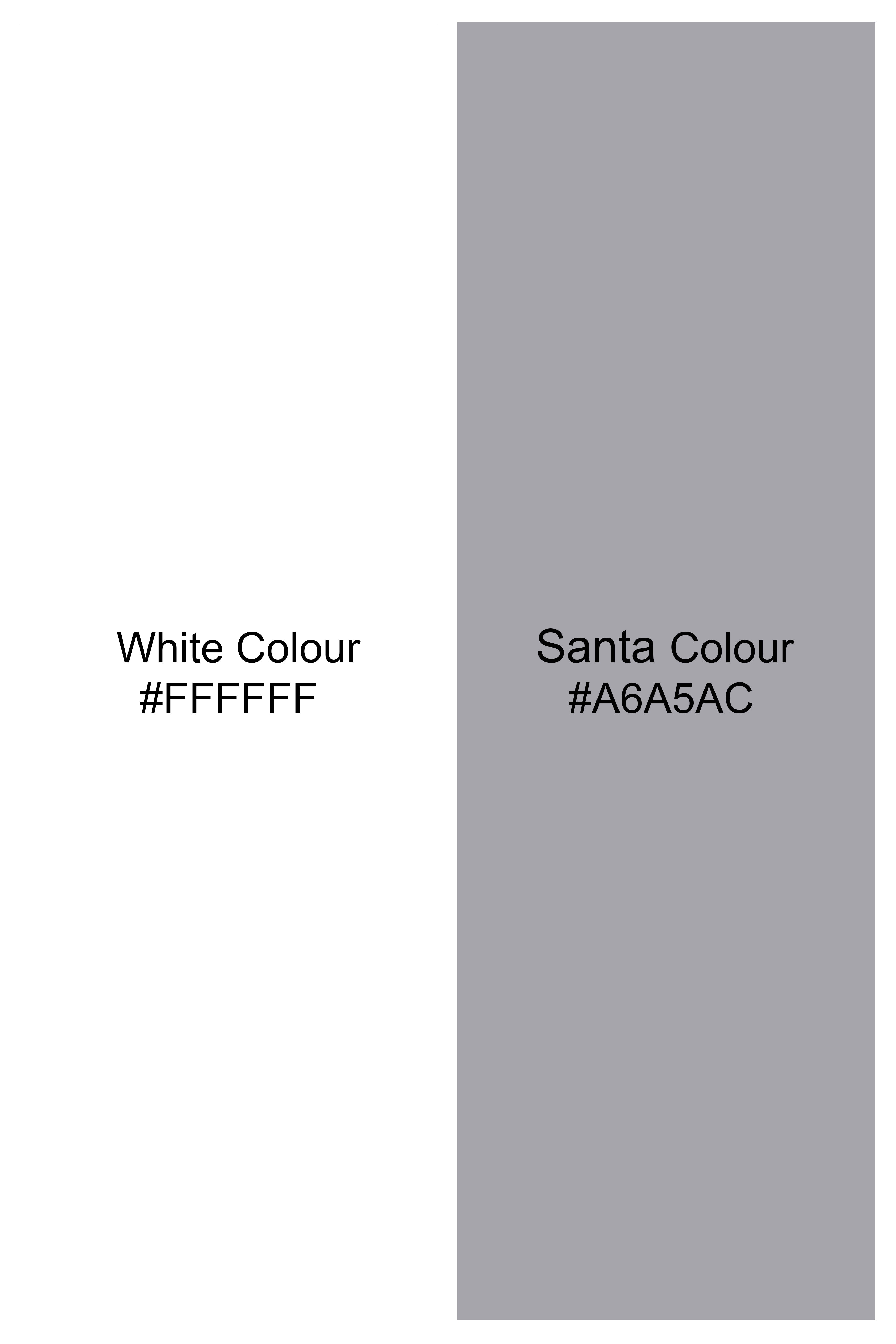 Mist-Bright White And Santa Gray Printed Dobby Premium Giza Cotton Dress Shirt