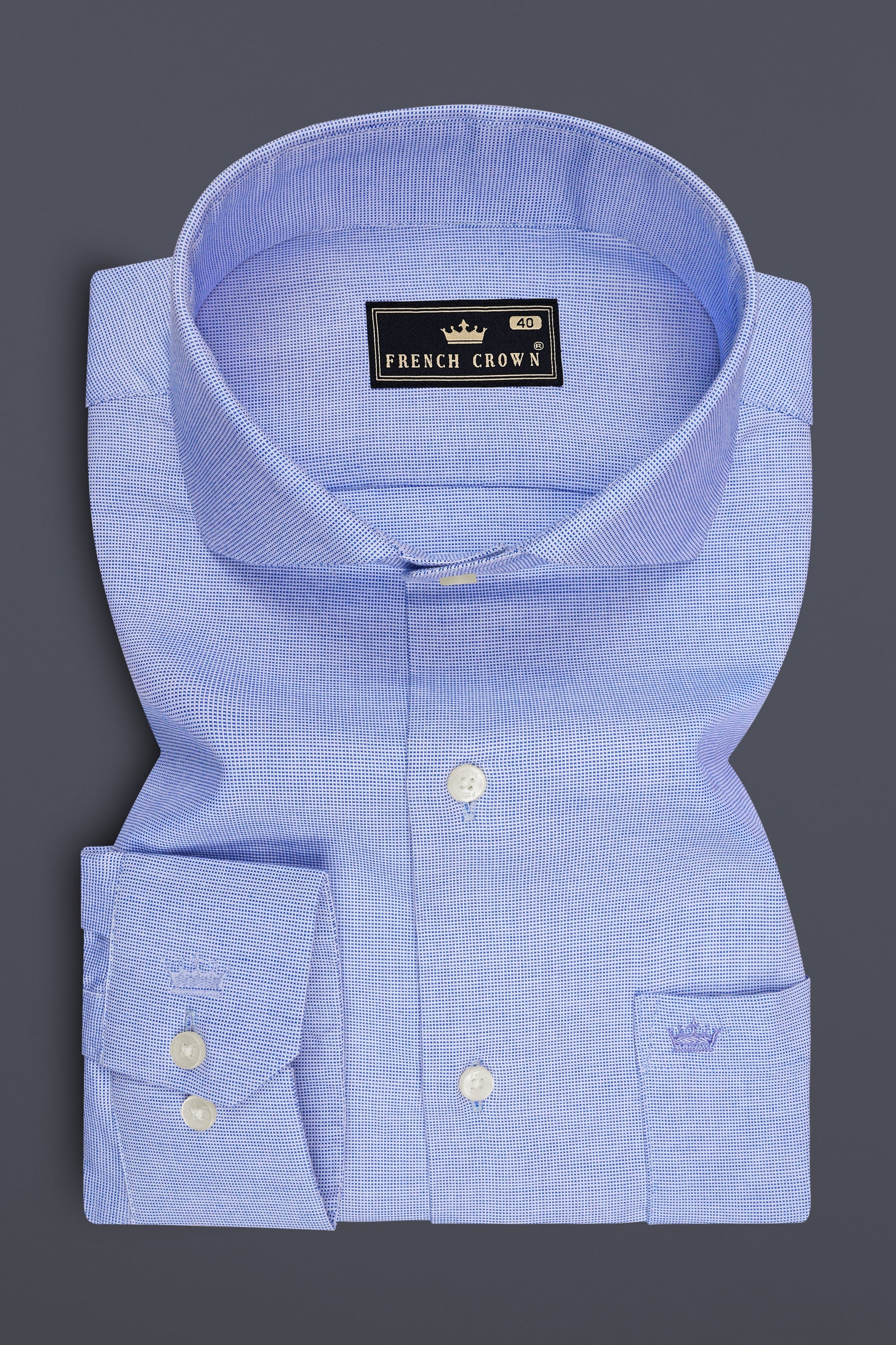 Tide-Dusty Blue Dobby Textured Premium Giza Cotton Dress Shirt